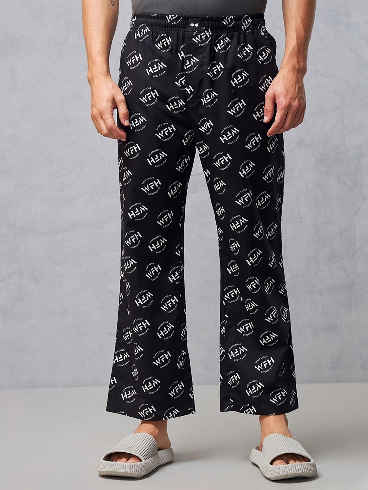 mens black all over printed oversized pyjamas
