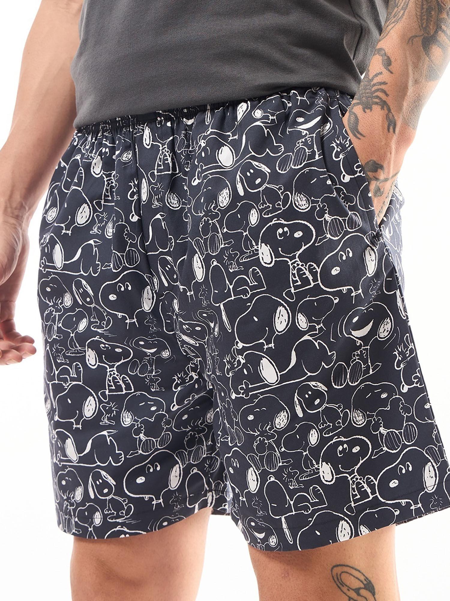 mens black all over snoopy printed boxers-black