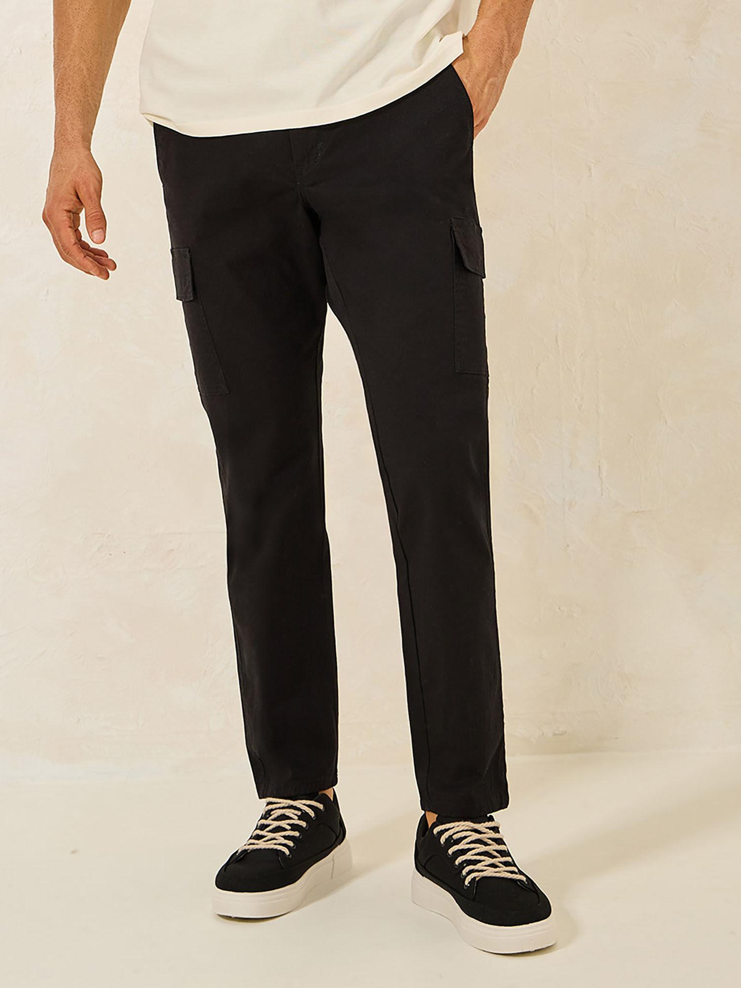 mens black cargo slim fit cotton stretch chinos