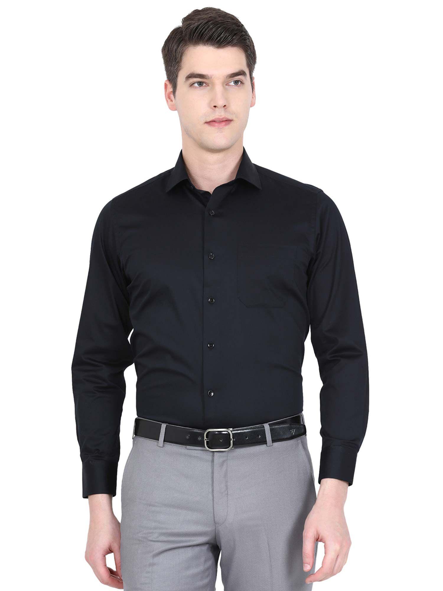 mens black cotton blend slim fit solid formal shirt