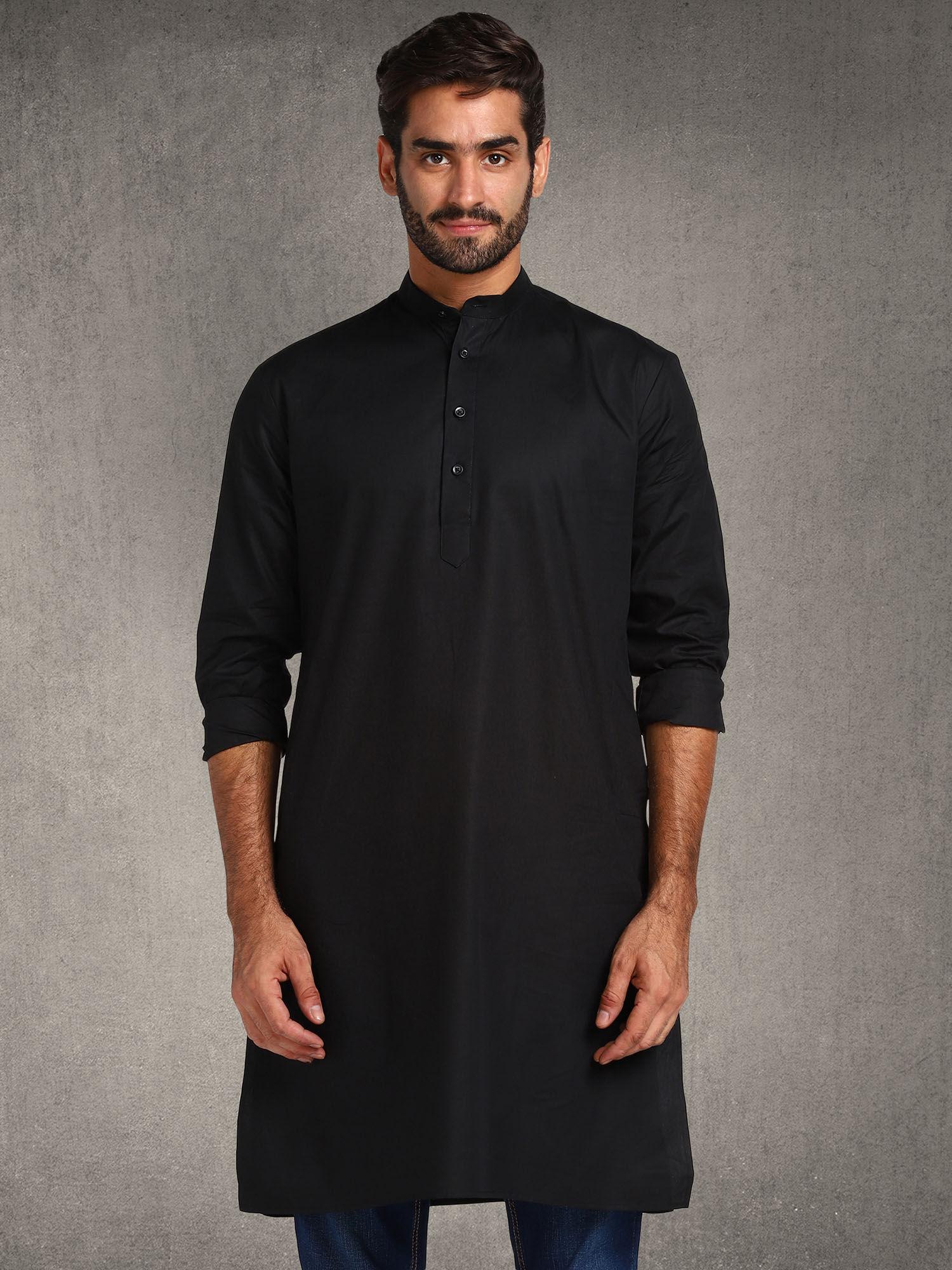 mens black cotton long kurta