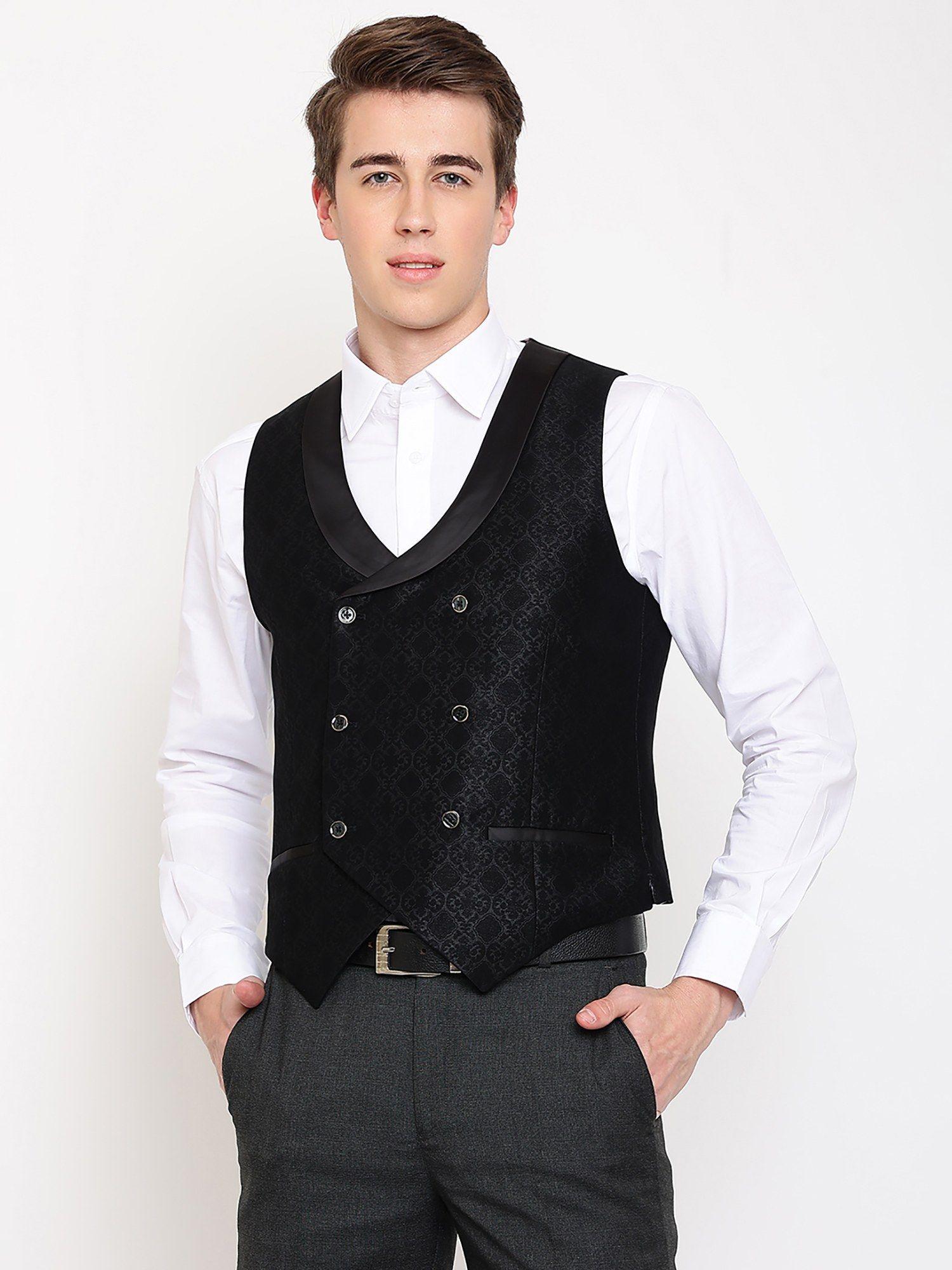 mens black double breasted waist coat