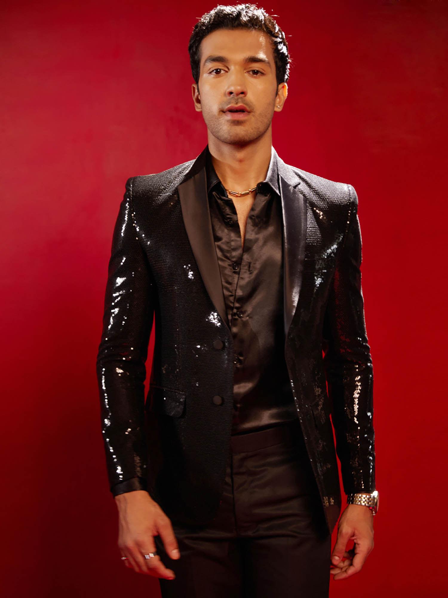 mens black embellished/sequined viscose blazer