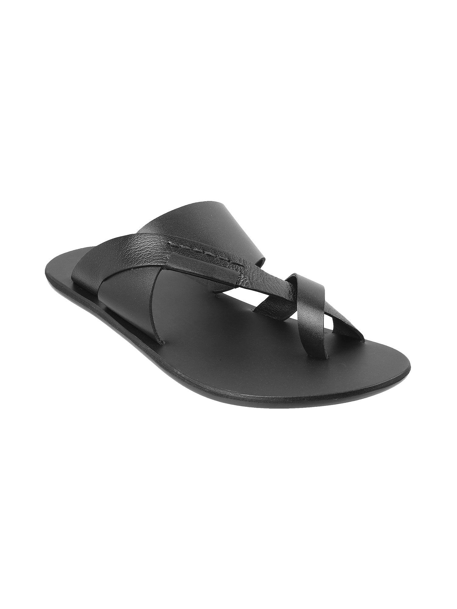 mens black flat chappalsmetro solid black sandals