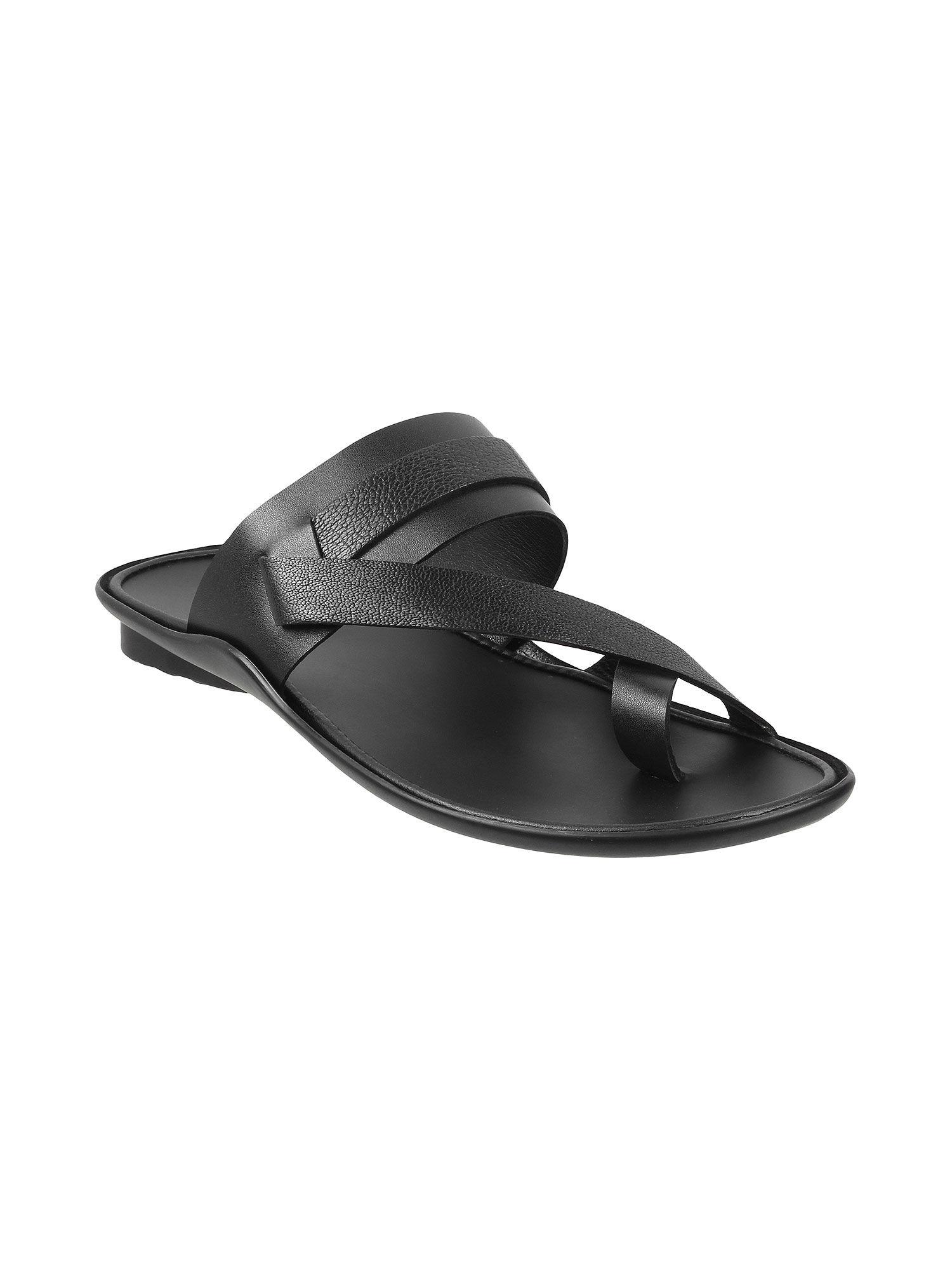 mens black flat chappalsmochi solid black sandals