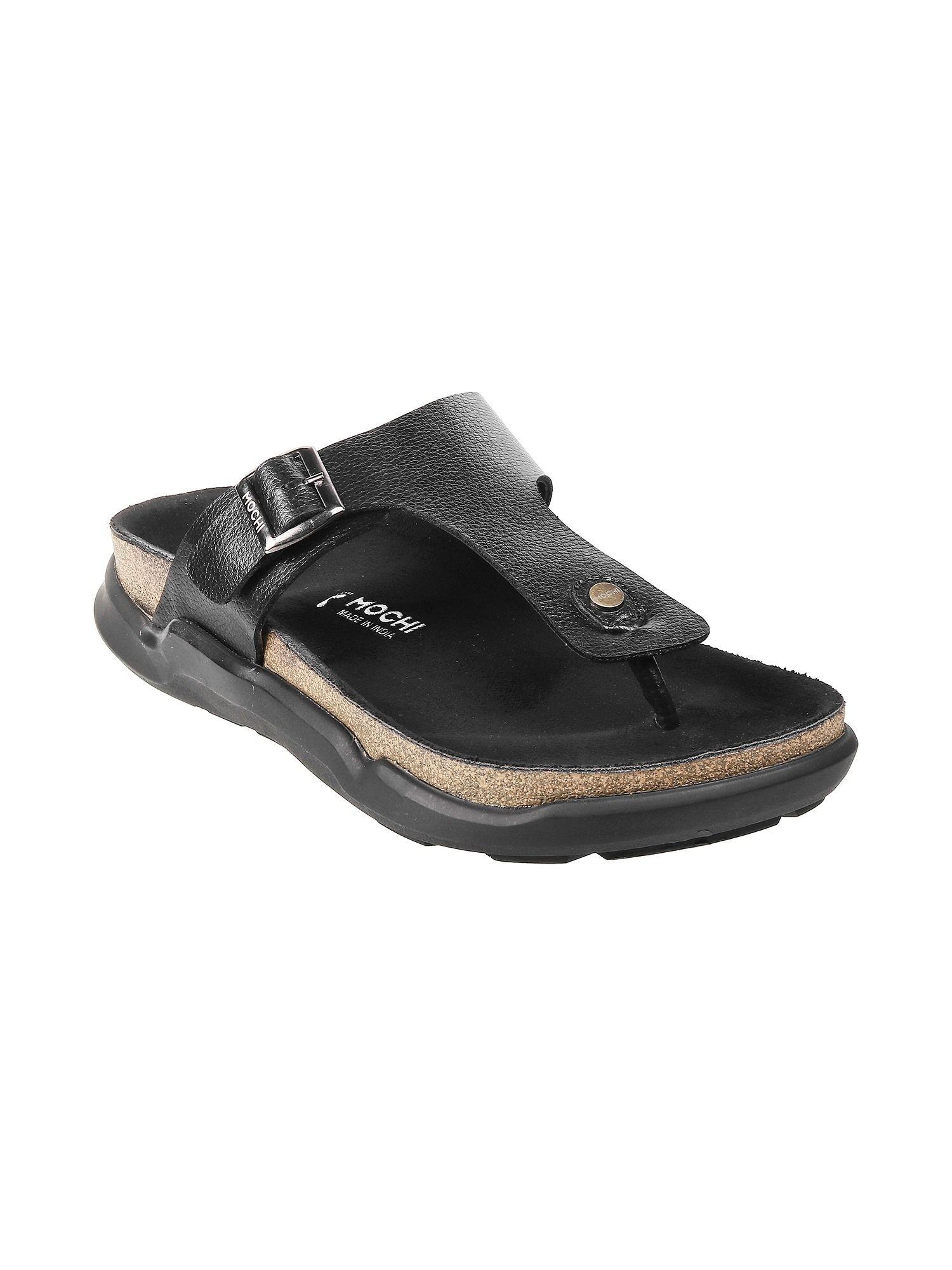 mens black flat chappalsmochi textured black sandals