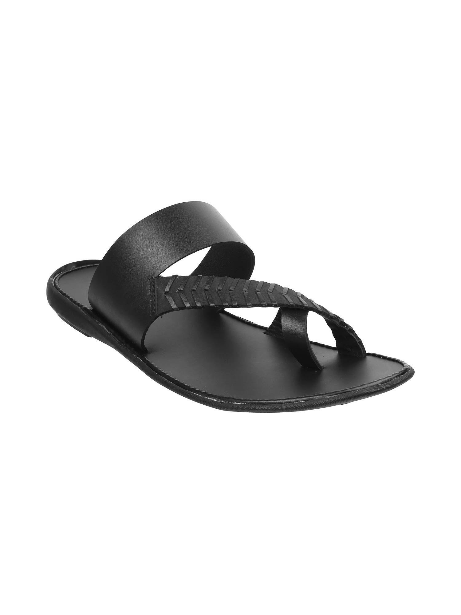 mens black flat chappalsmochi textured black sandals