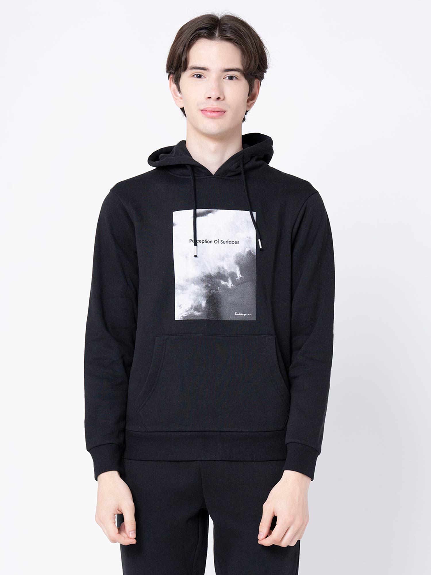 mens black graphic print hoodie