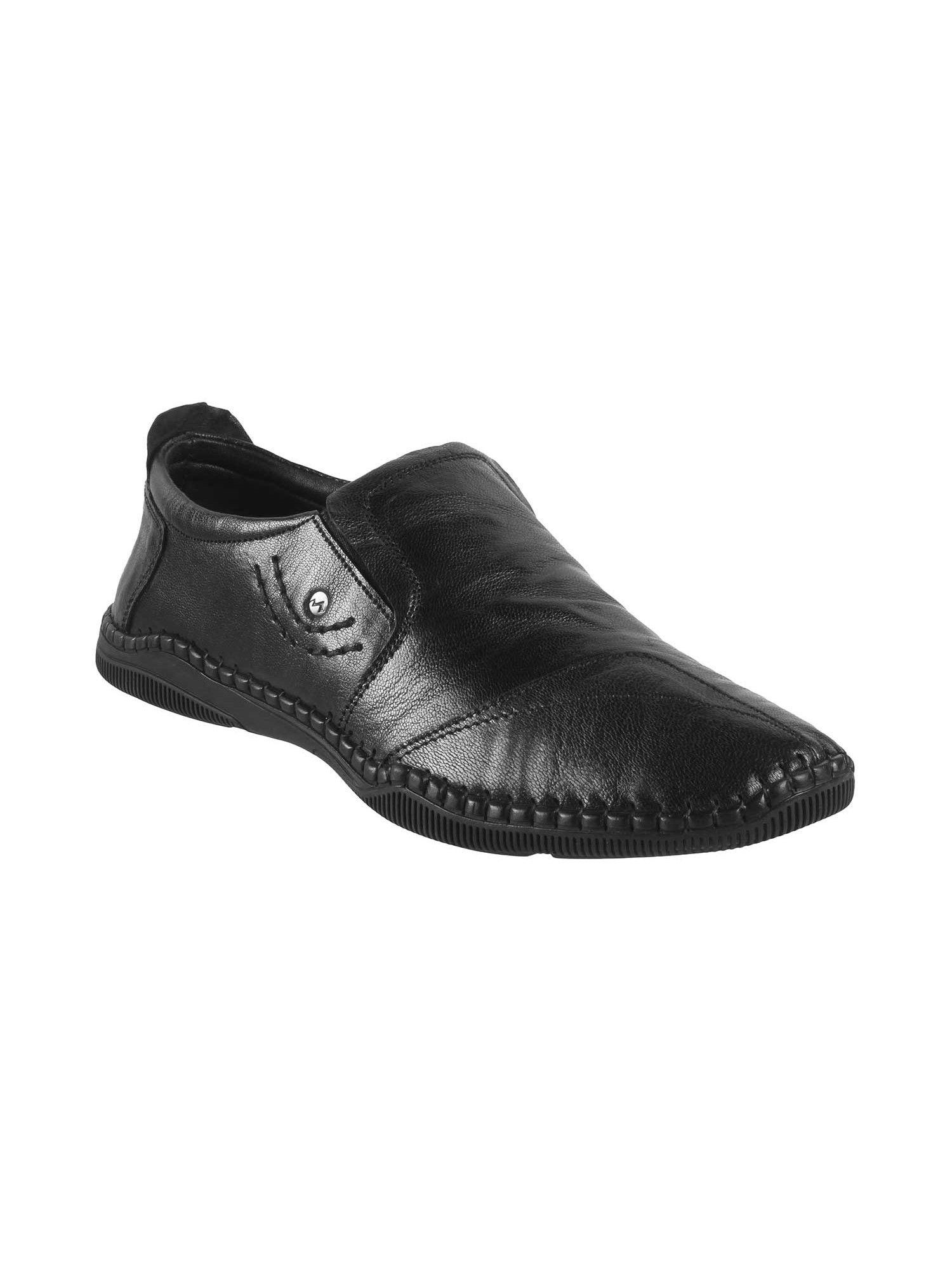 mens black leather textured casual shoes