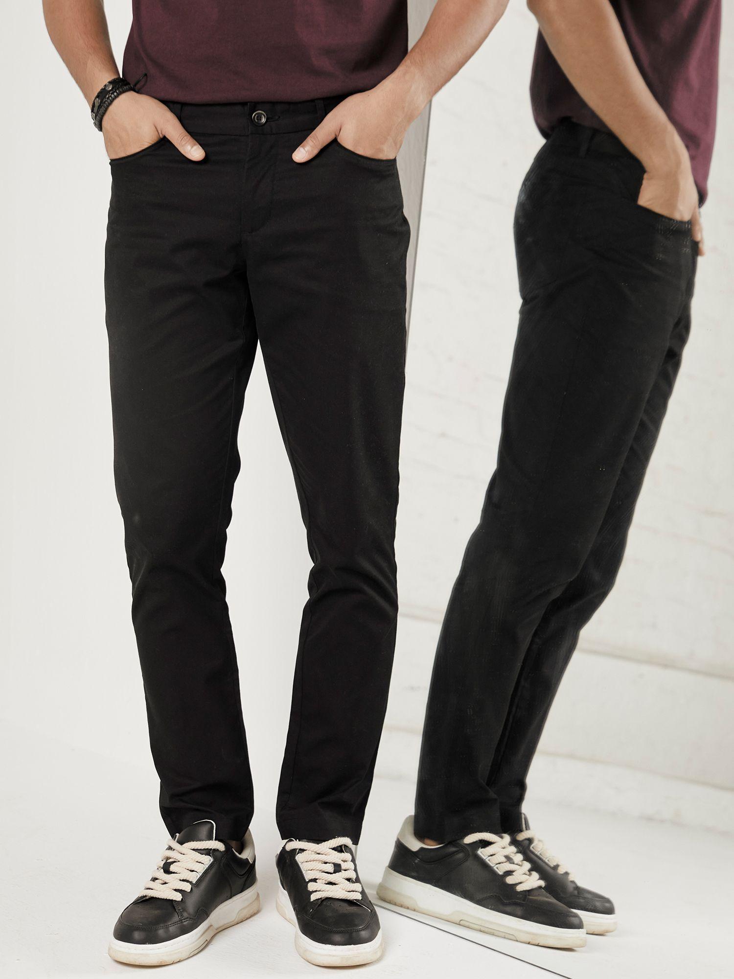 mens black mid waist slim fit chinos