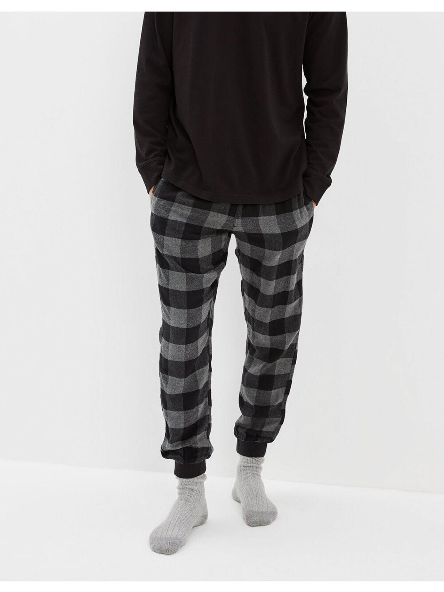 mens black plaid flannel joggers