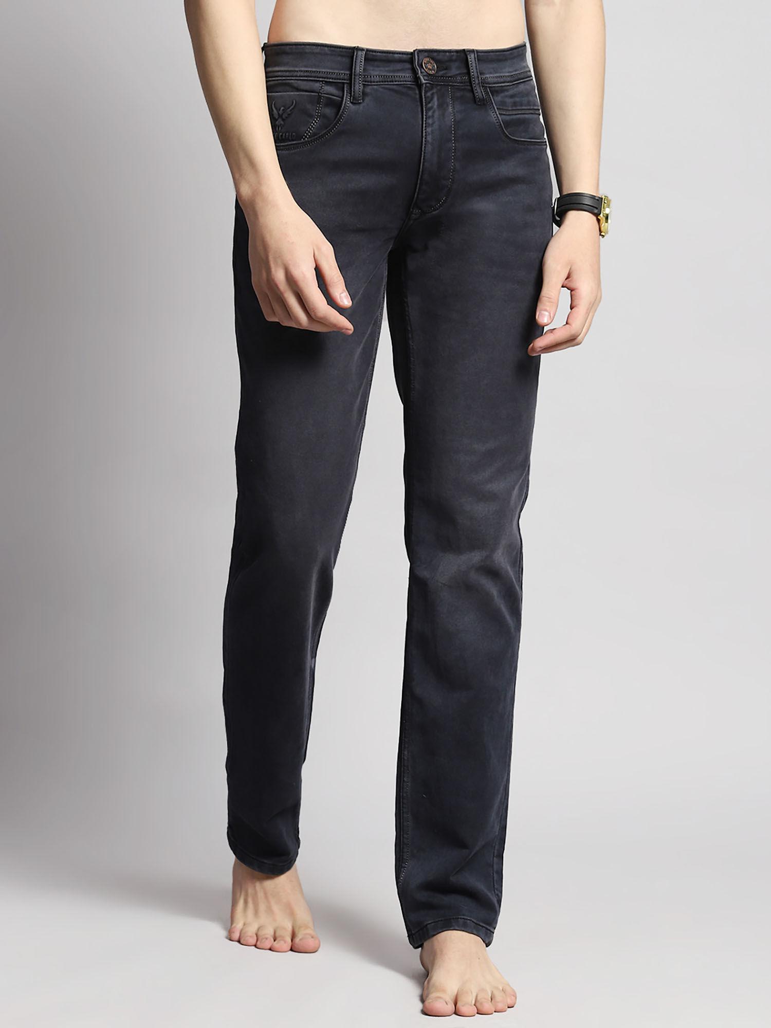mens black plain wash cotton blend straight fit casual jeans