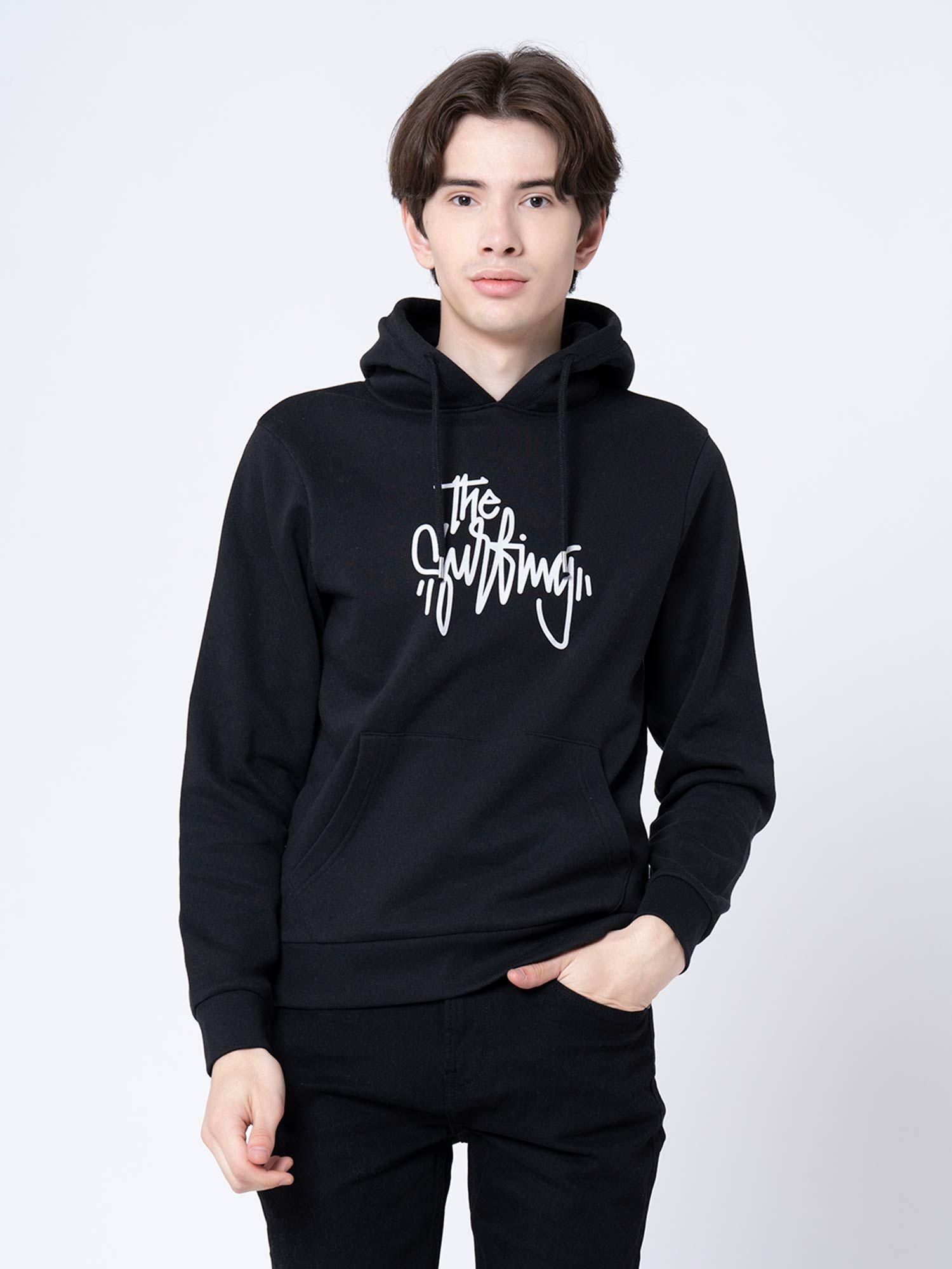 mens black printed hoodie