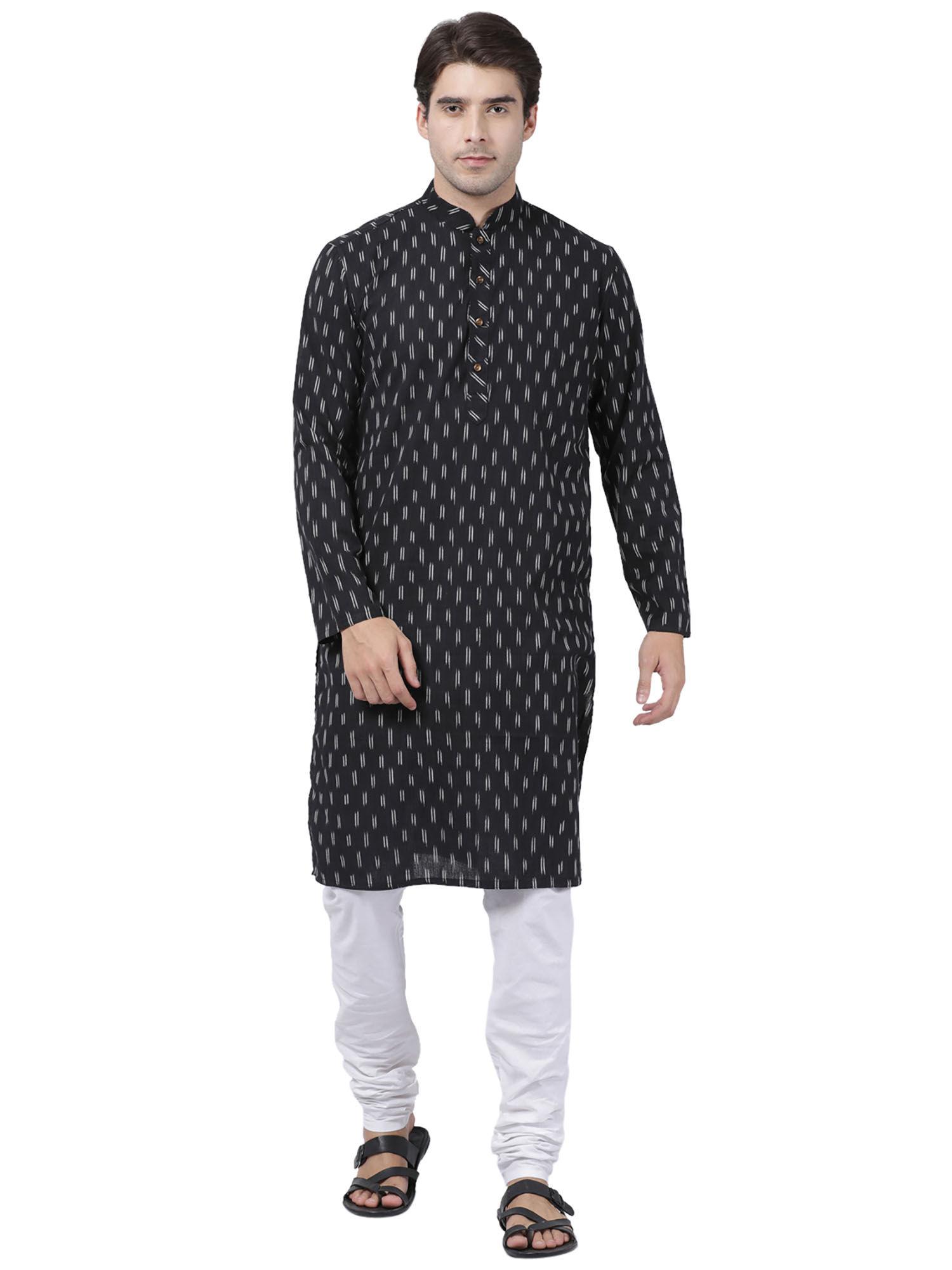 mens black pure cotton kurta churidar (set of 2)