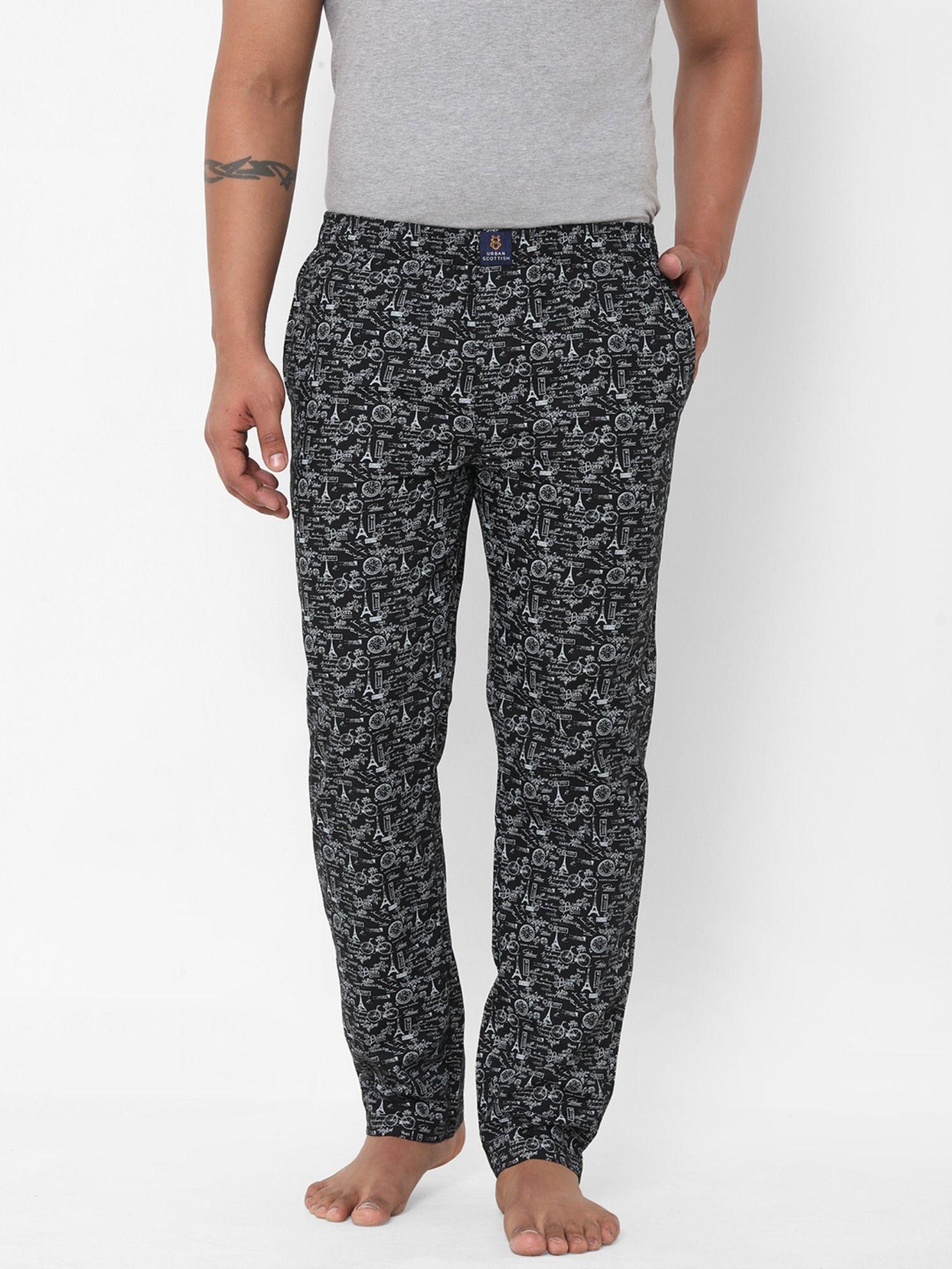 mens black pure cotton printed lounge pants