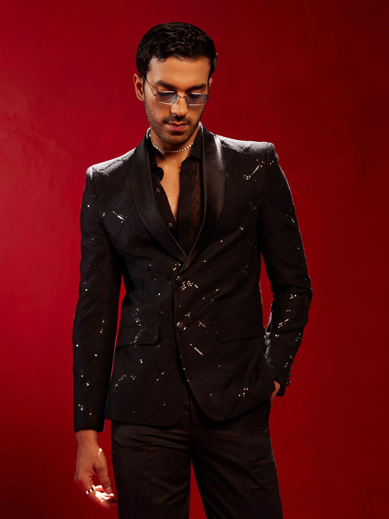 mens black sequinced blazer