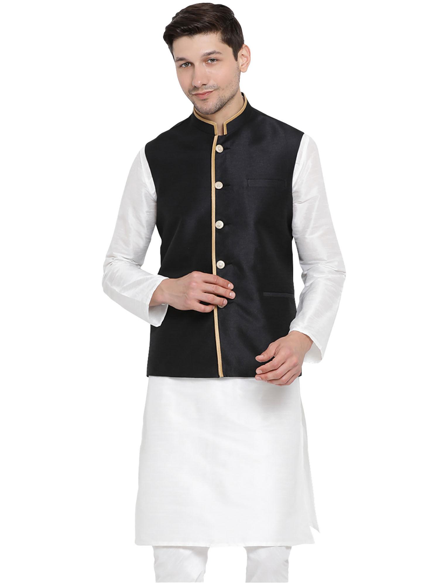 mens black silk blend nehru jacket