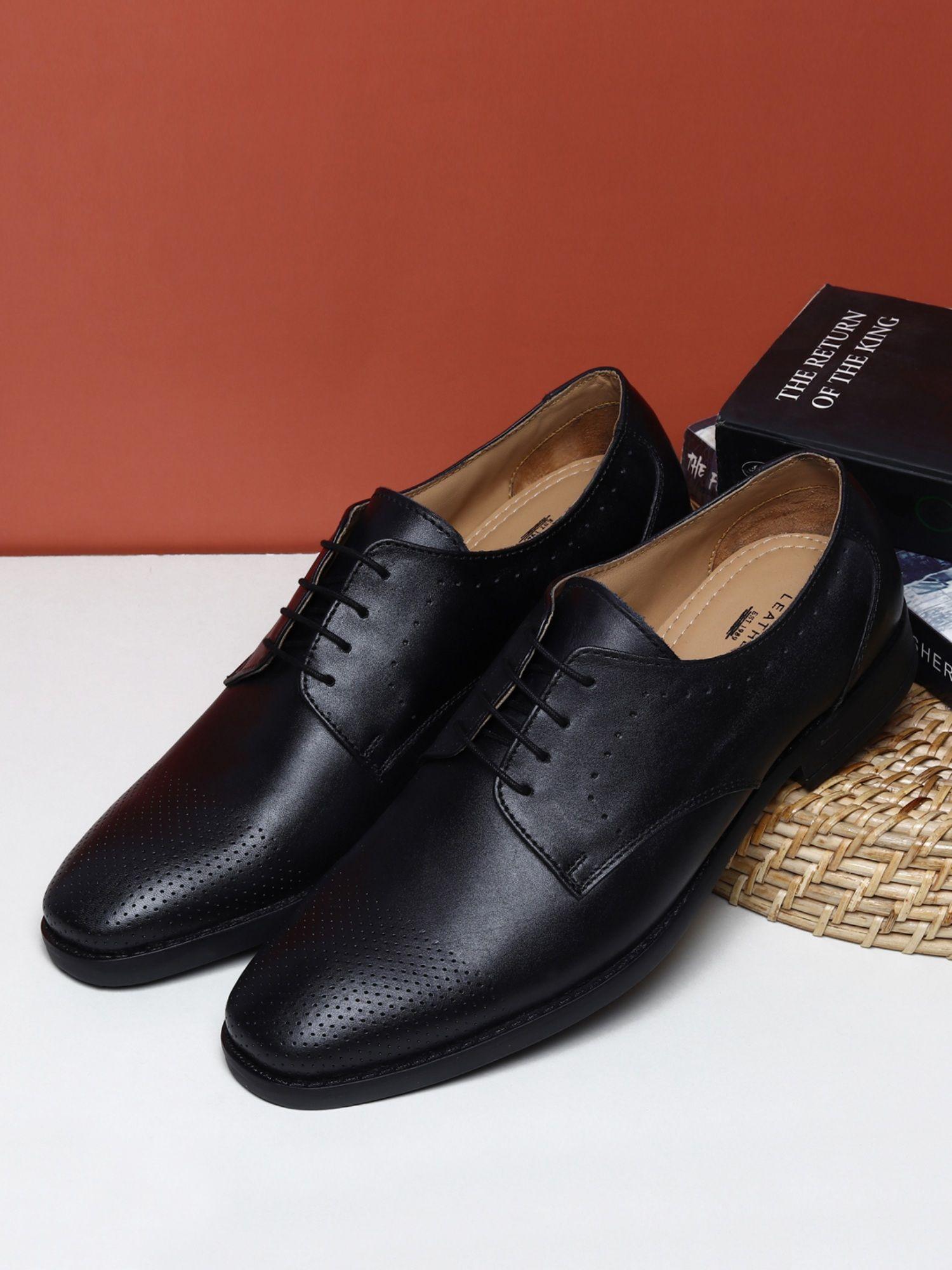 mens black solid geniune leather formal derbys