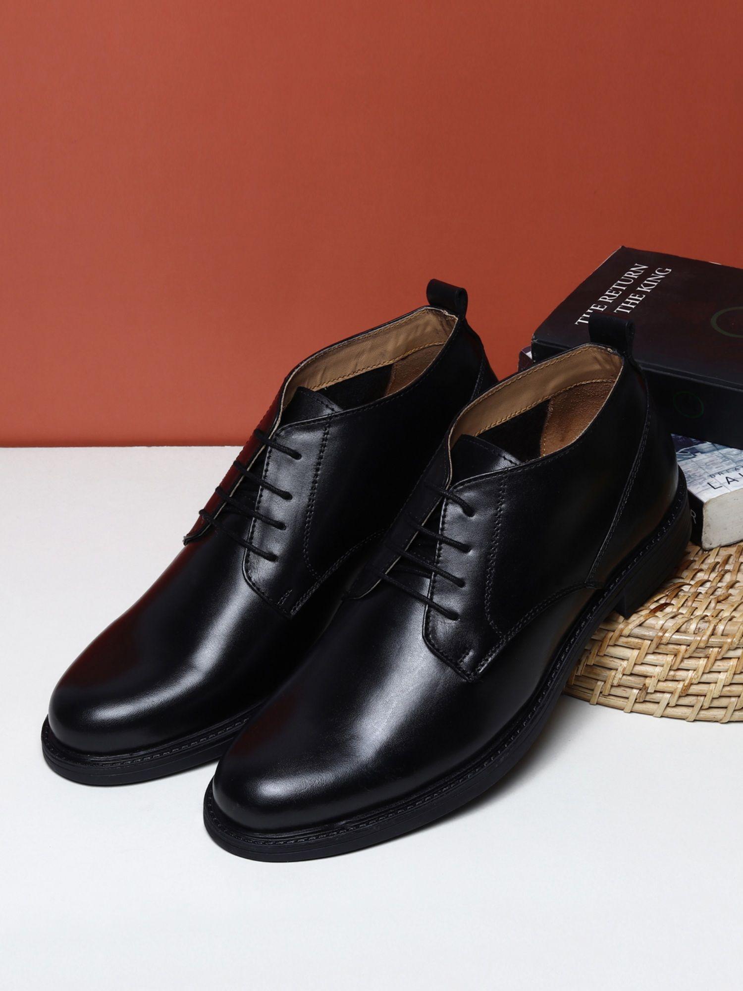 mens black solid geniune leather formal shoes