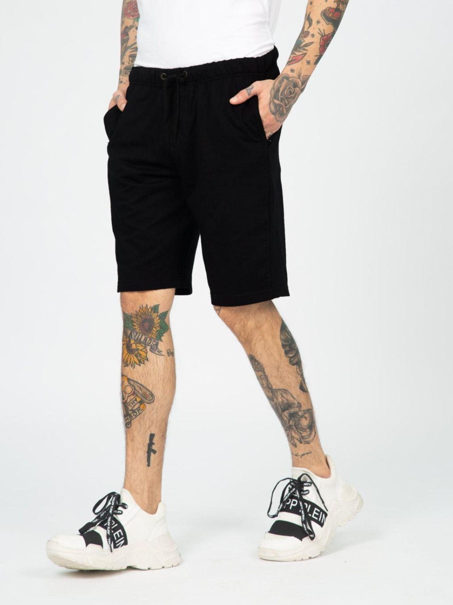 mens black solid regular shorts