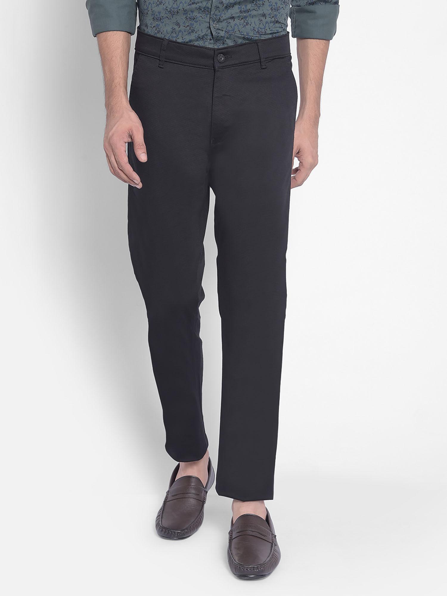 mens black solid trousers