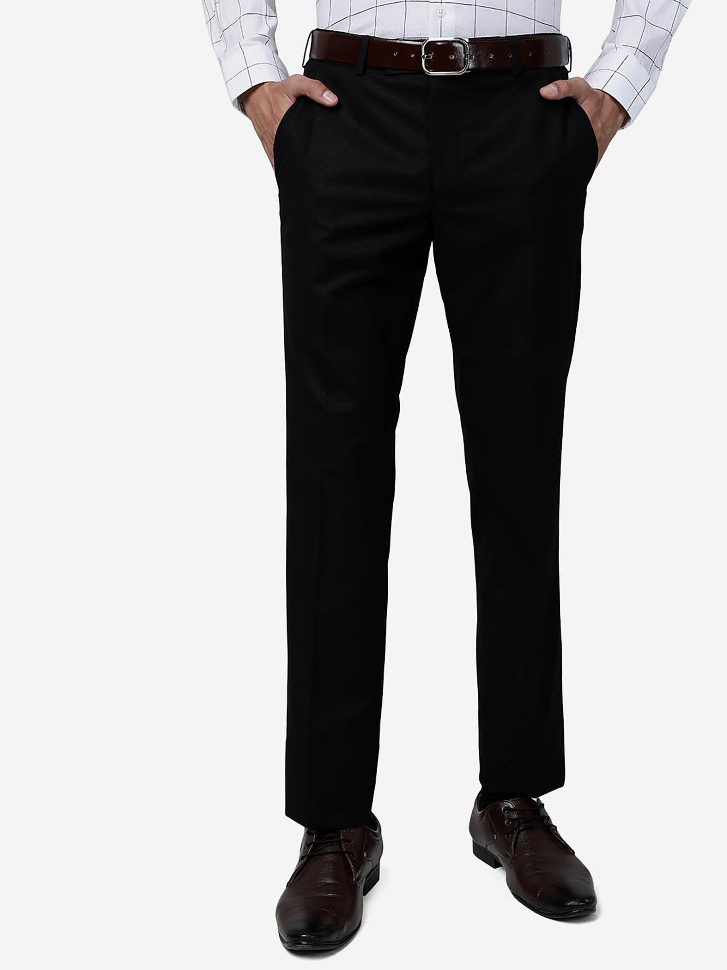 mens black terry rayon slim fit solid formal trouser