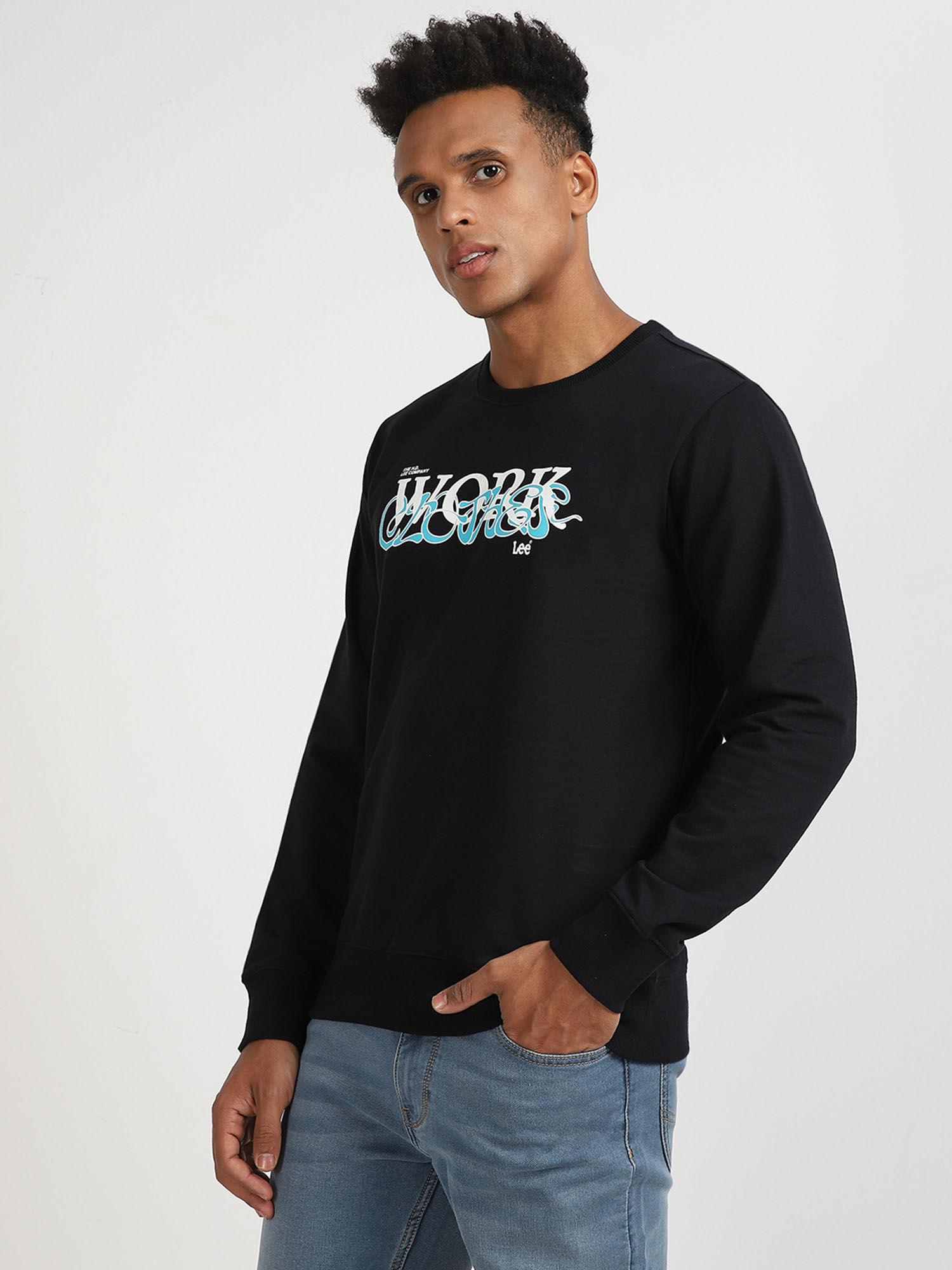 mens black typography print slim sweatshirt