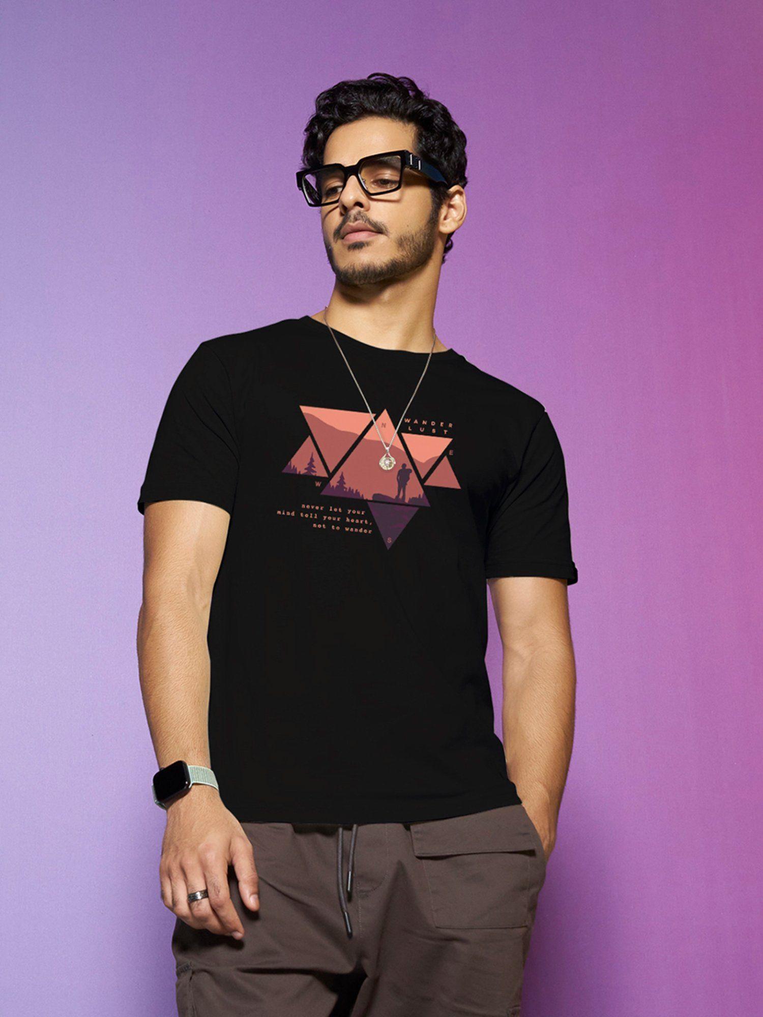 mens black wander printed t-shirt