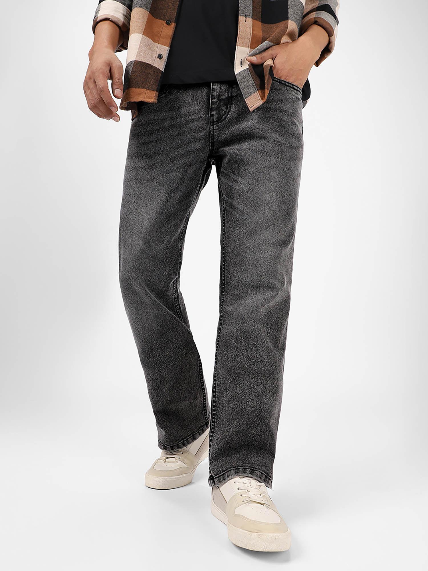 mens black washed straight stretchable jeans