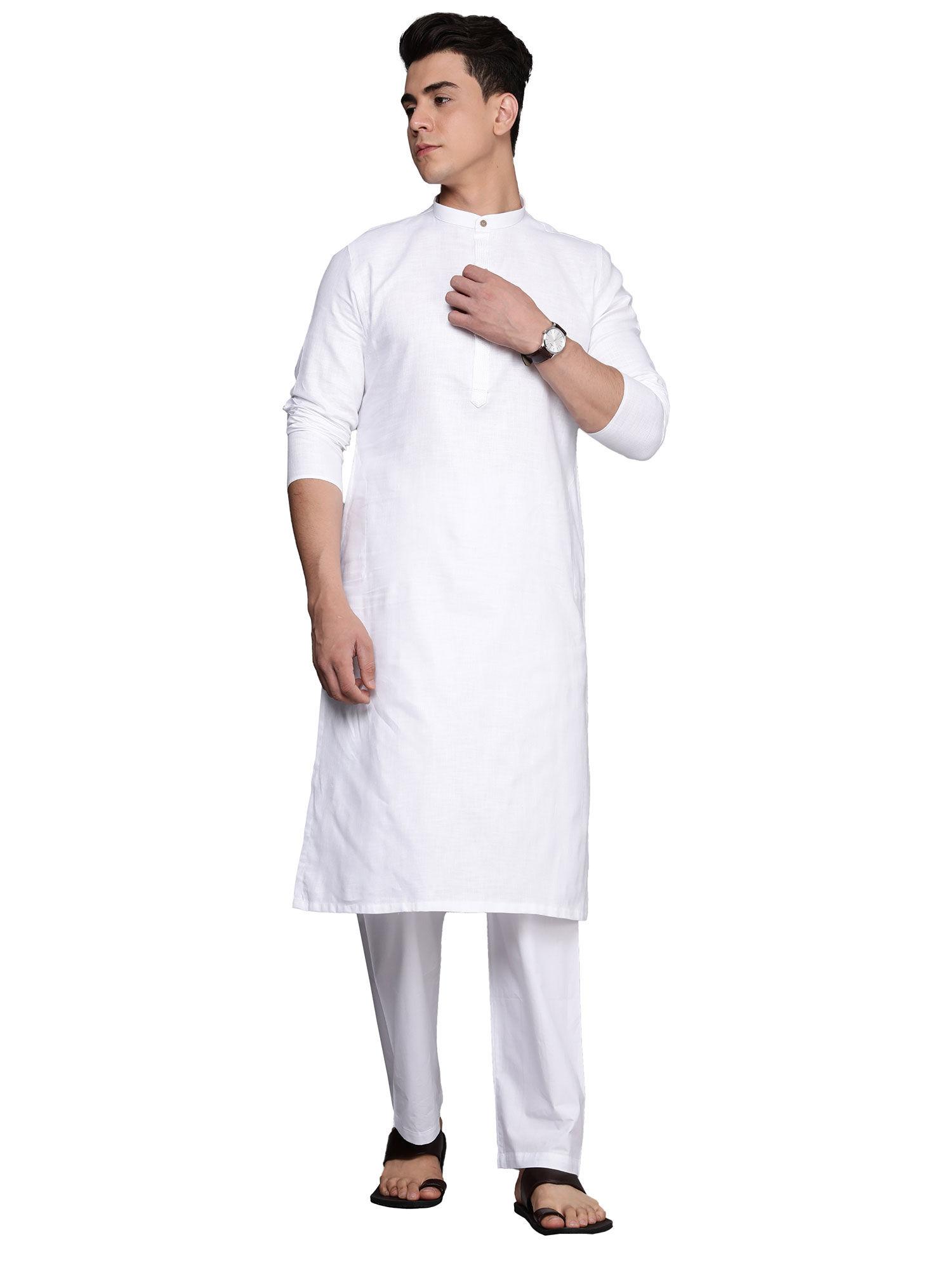 mens blended cotton solid kurta pajama