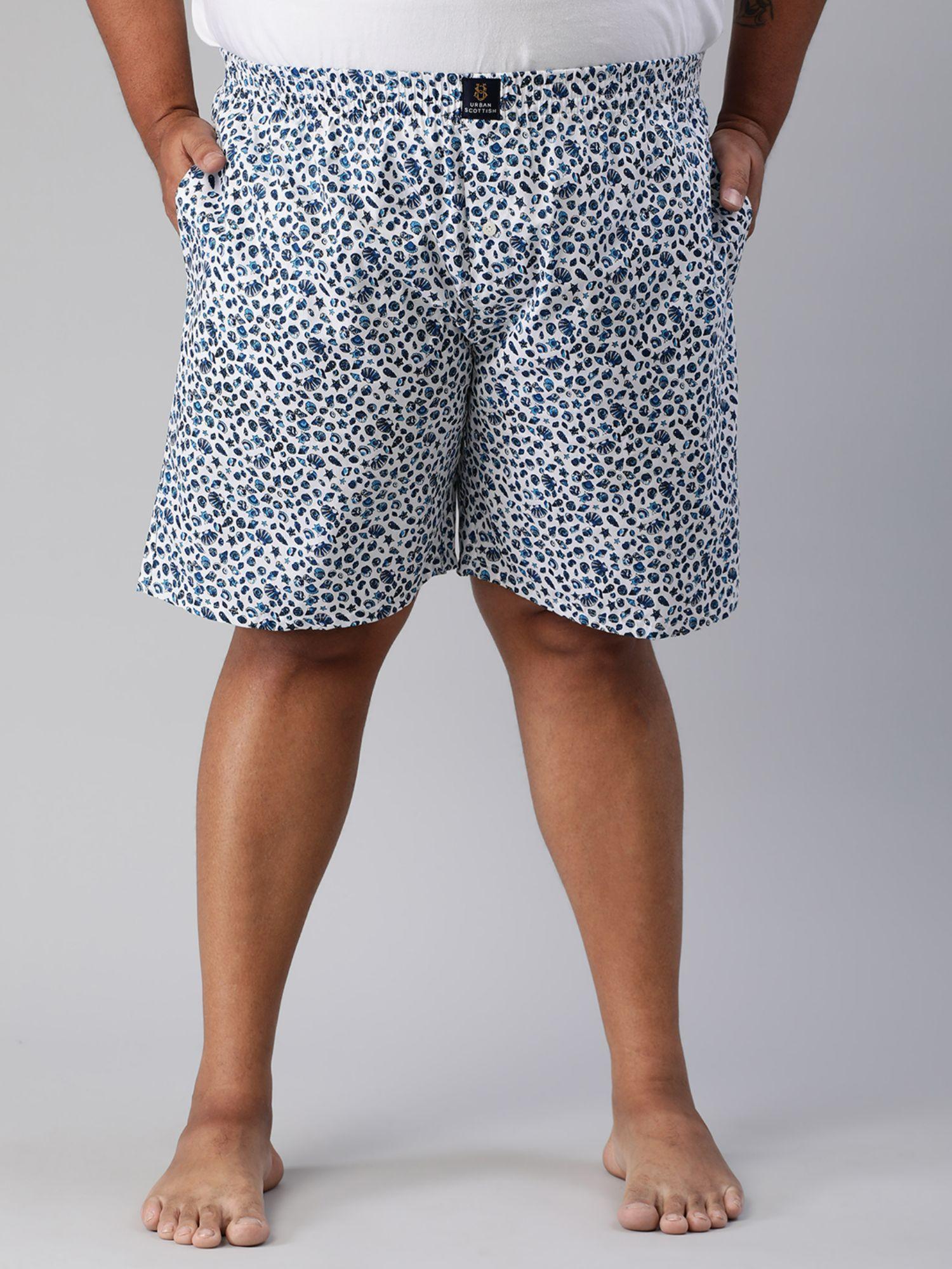 mens blue 100% cotton printed plus size regular boxers