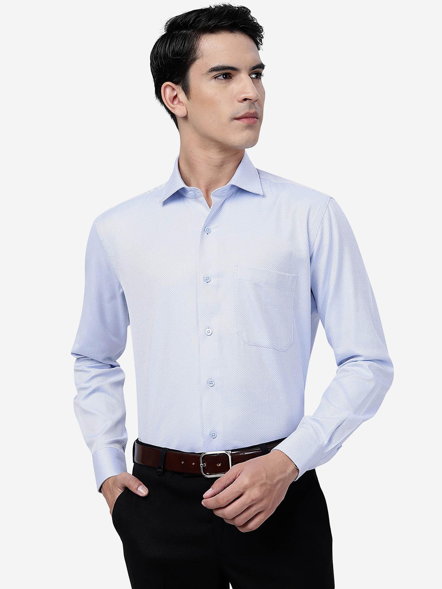 mens blue 100% cotton slim fit solid formal shirt