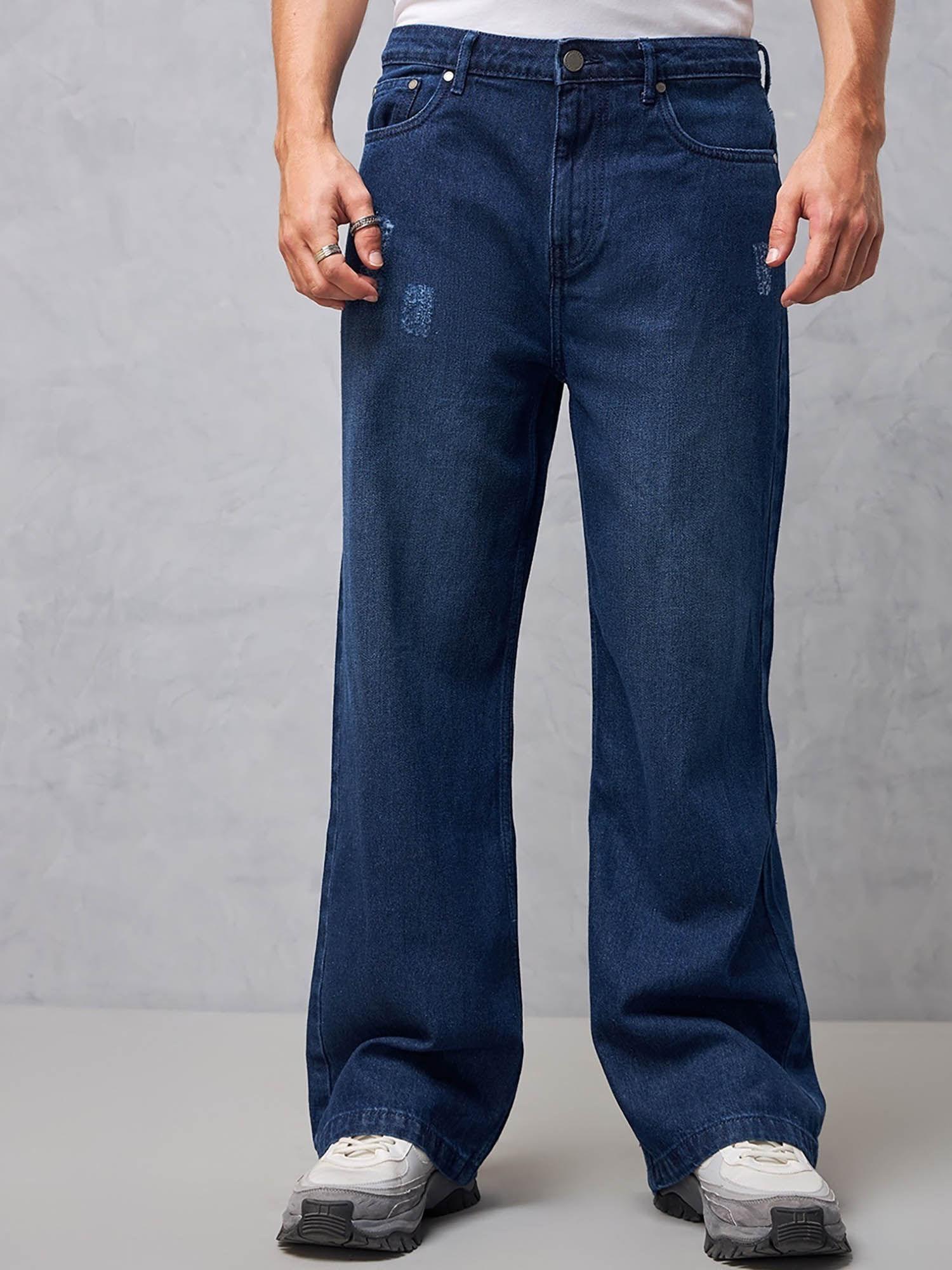 mens blue baggy wide leg jeans