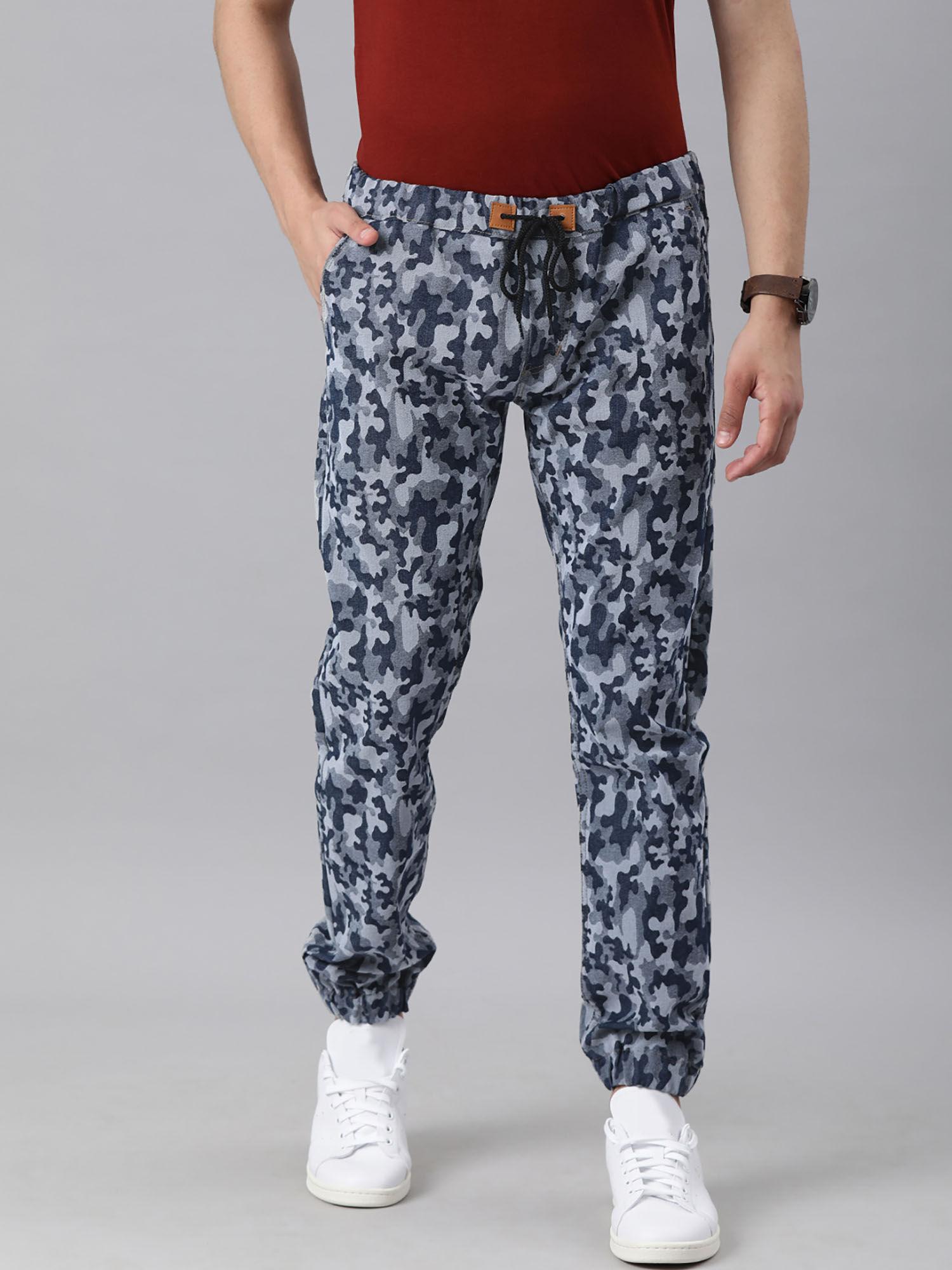 mens blue camouflage printed jogger jeans slim fit stretch