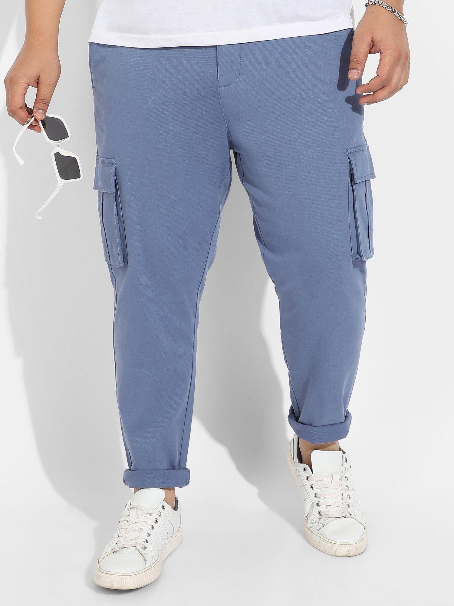 mens blue cargo trousers