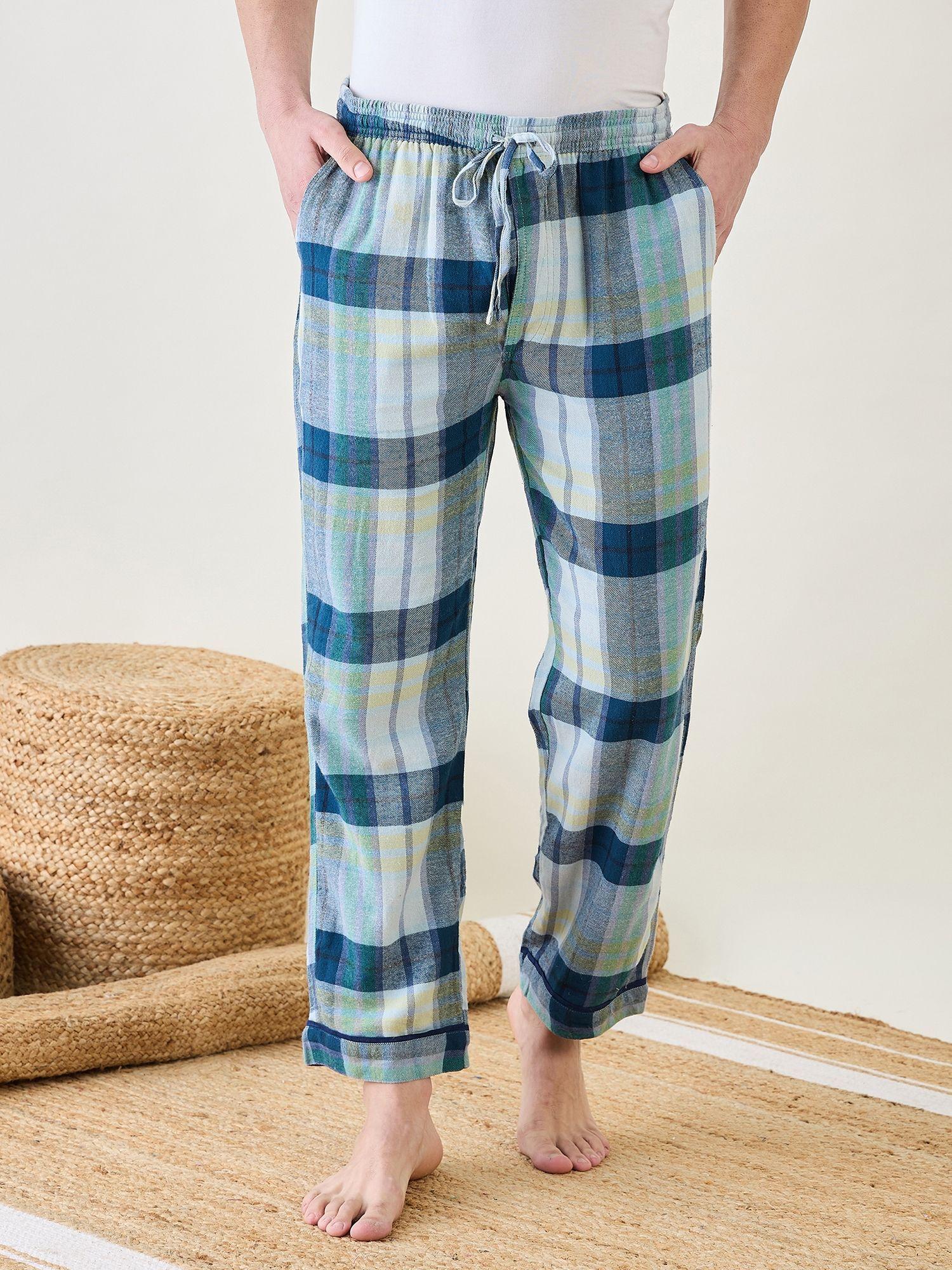 mens blue checks lounge pants