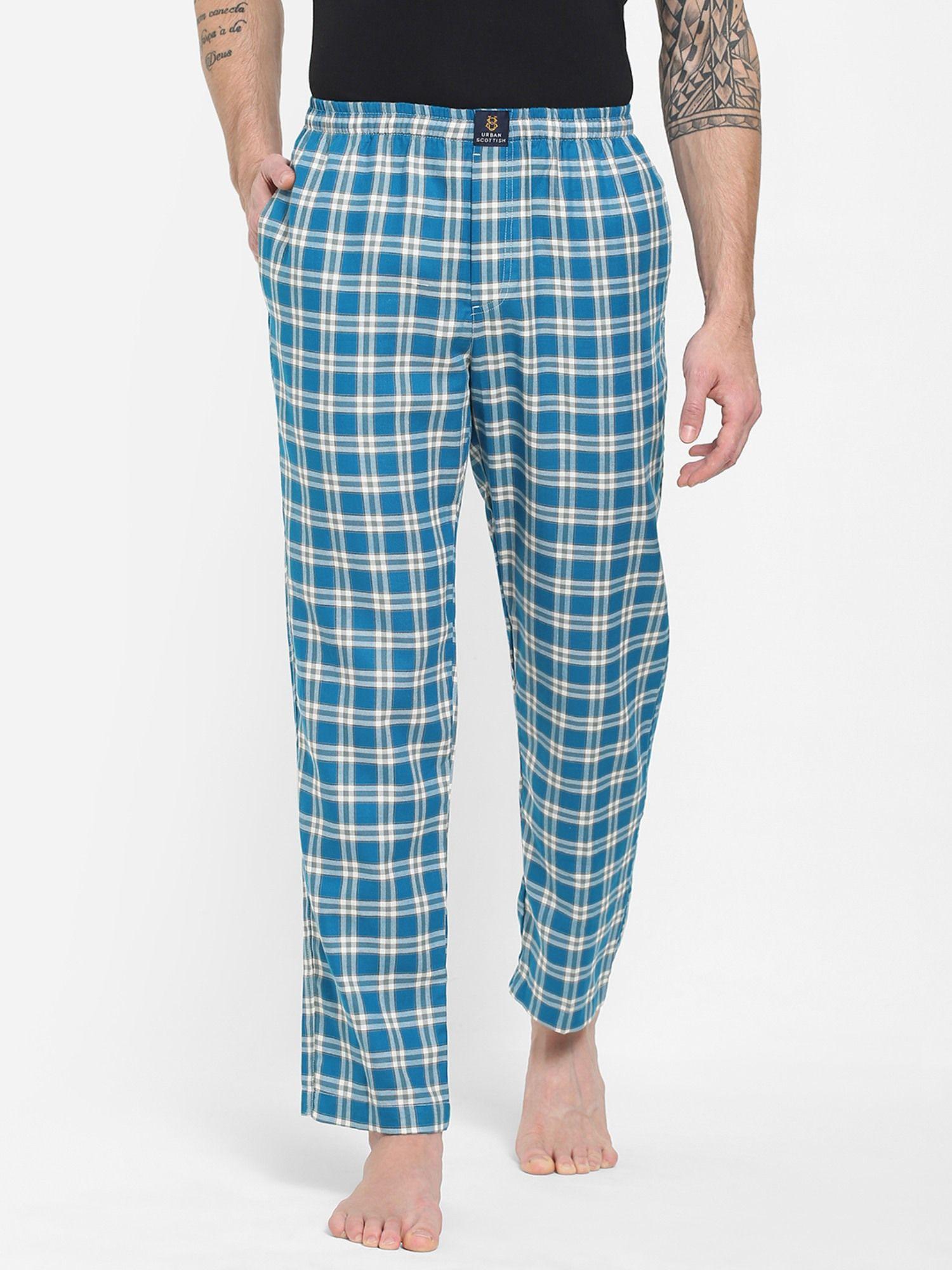 mens blue cotton checks lounge pants