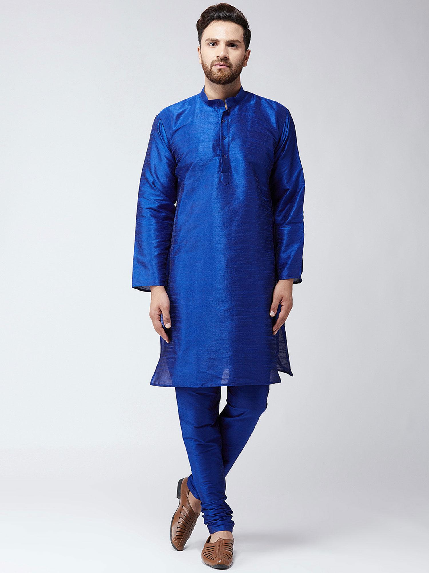 mens blue dupion silk only long kurta