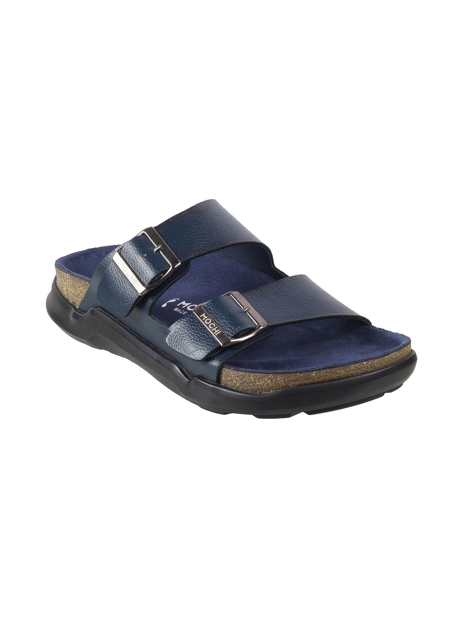 mens blue flat chappalsmochi solid blue sliders