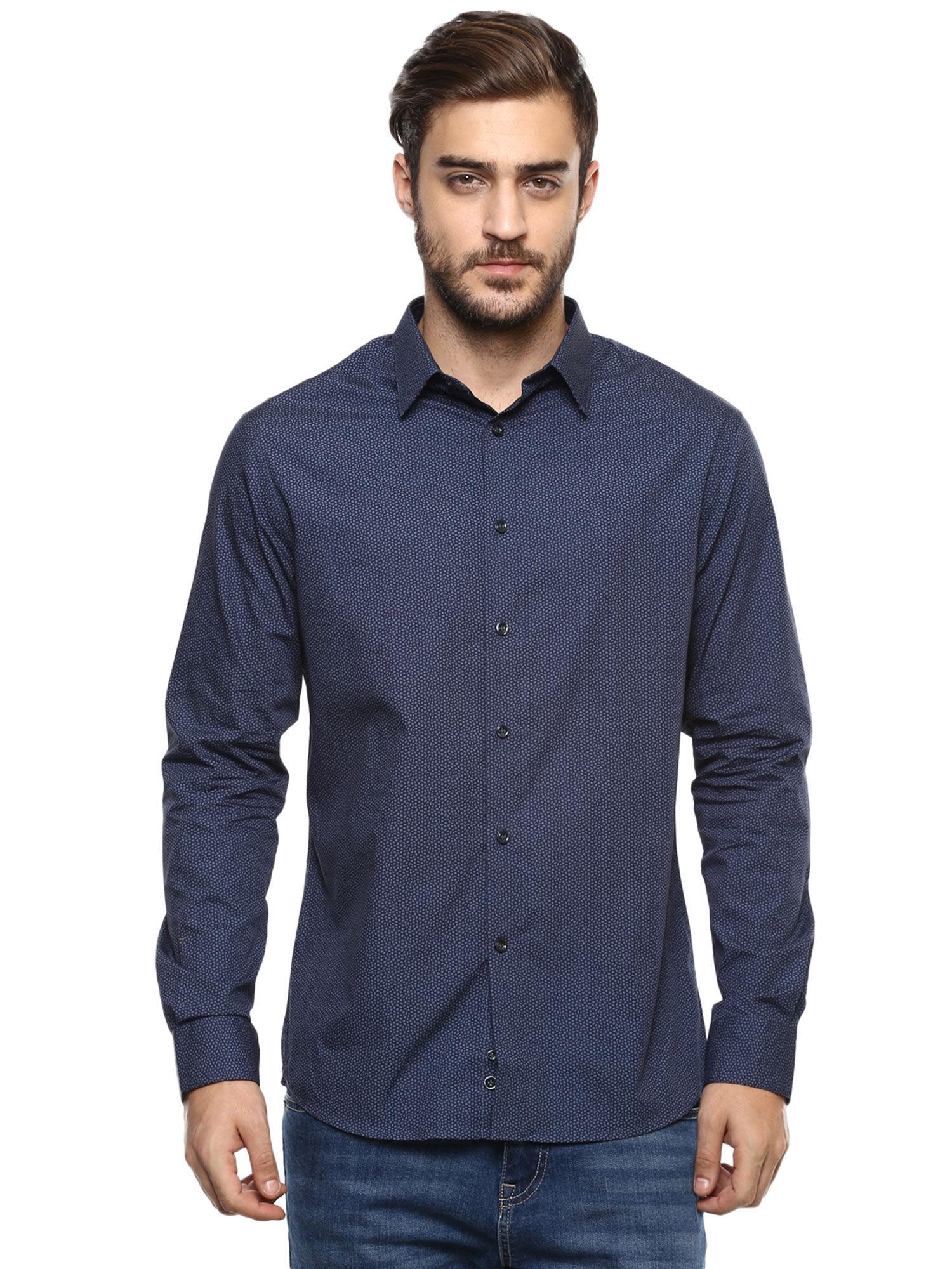 mens blue full sleeved printed shirt