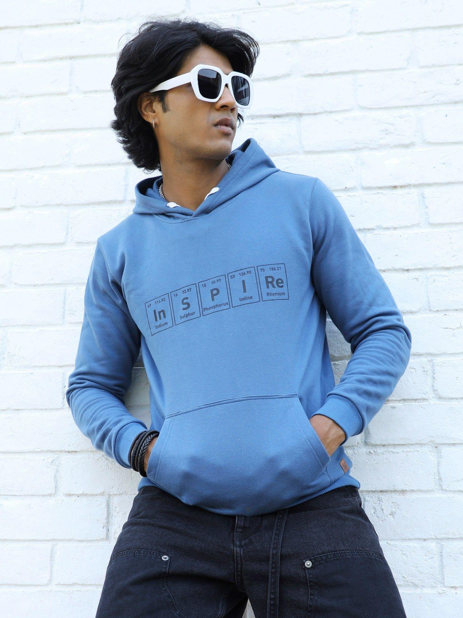 mens blue inspire hoodie with kangaroo pocket