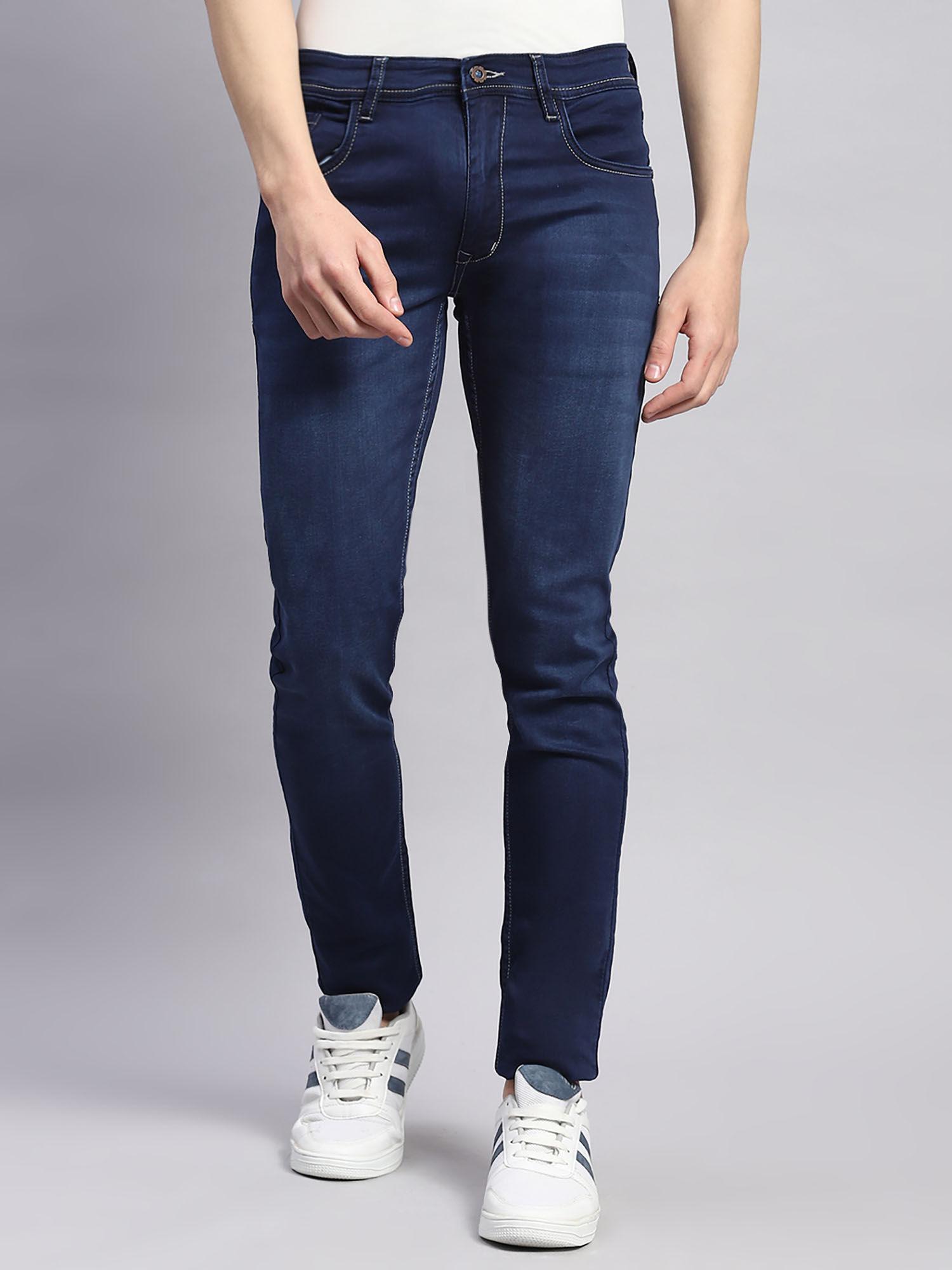 mens blue light wash cotton blend skinny fit casual jeans