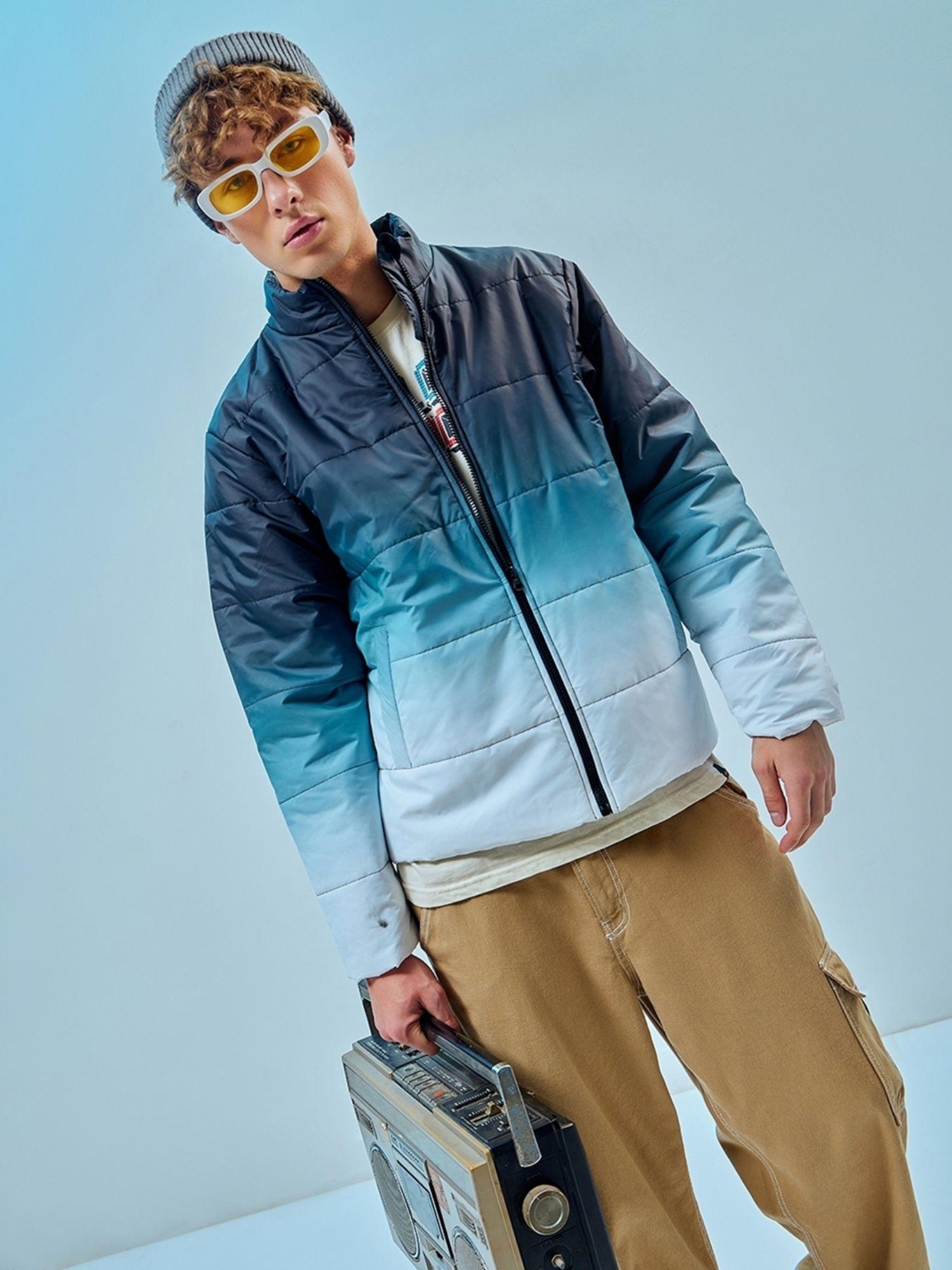 mens blue ombre puffer jacket