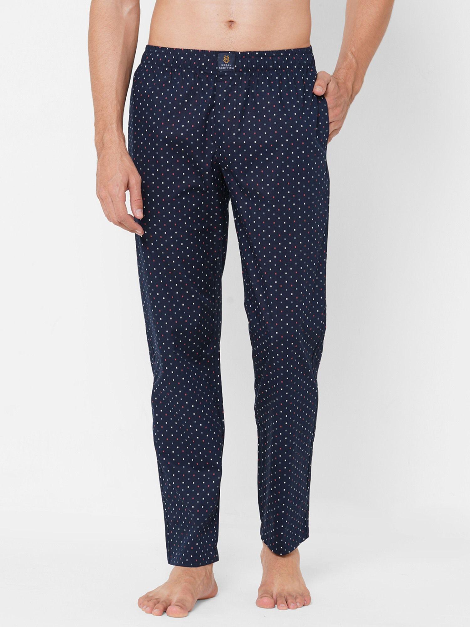 mens blue pure cotton printed lounge pants