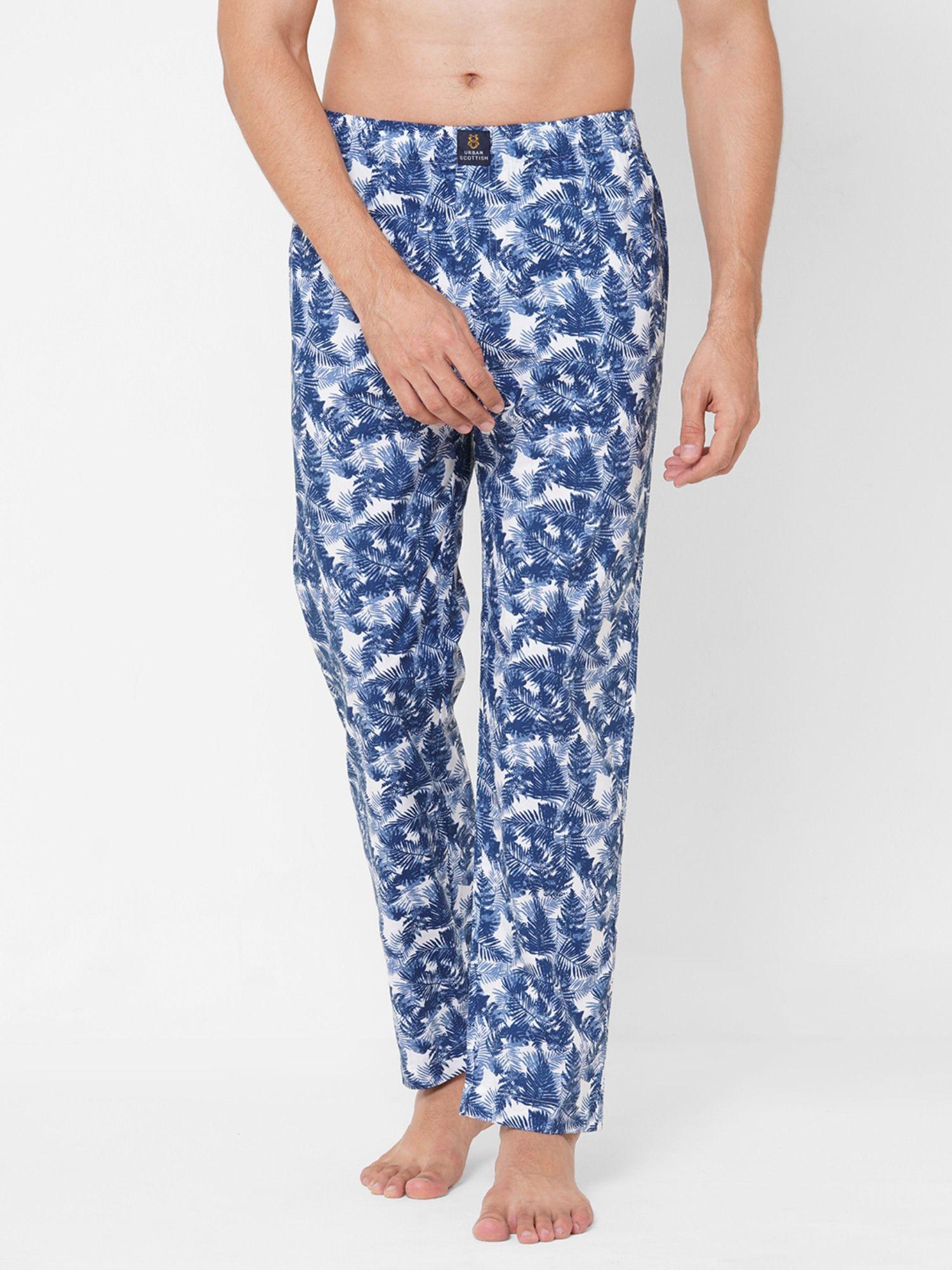 mens blue pure cotton printed lounge pants