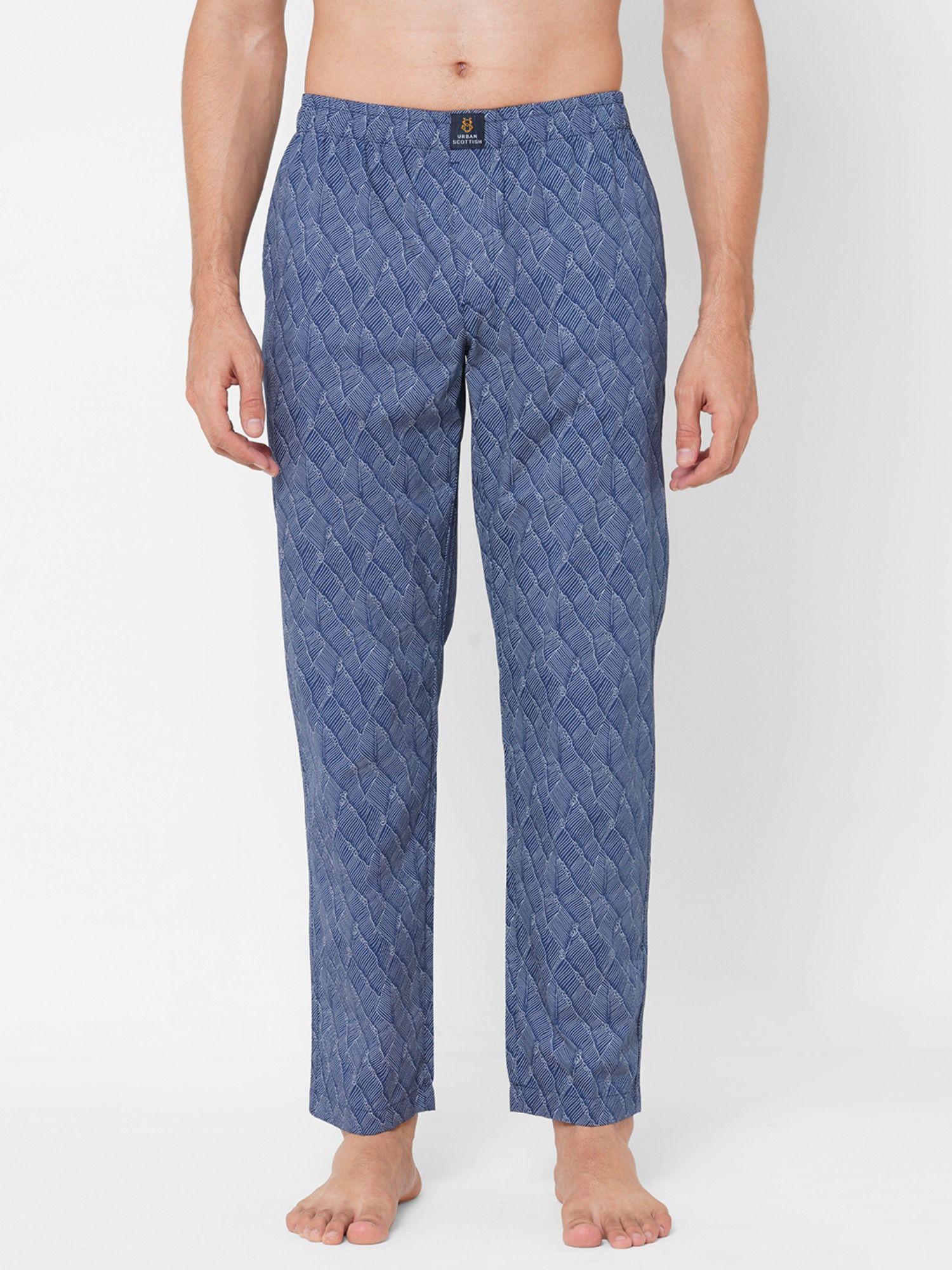 mens blue pure cotton printed lounge pants