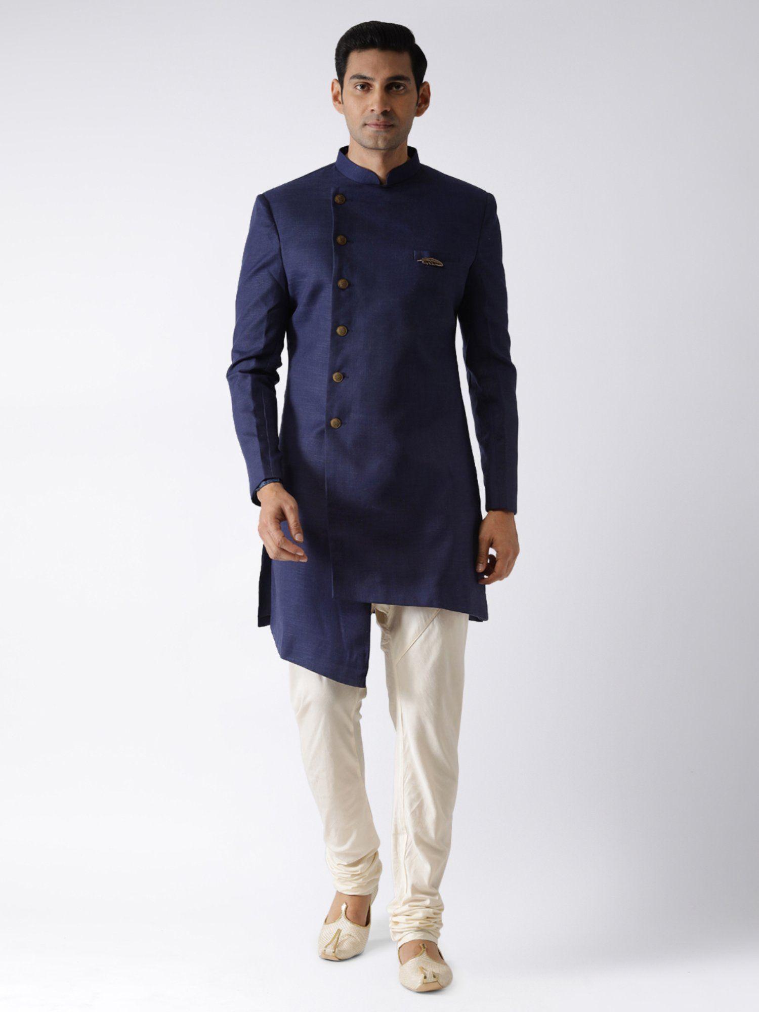 mens blue sherwani churidar (set of 2)