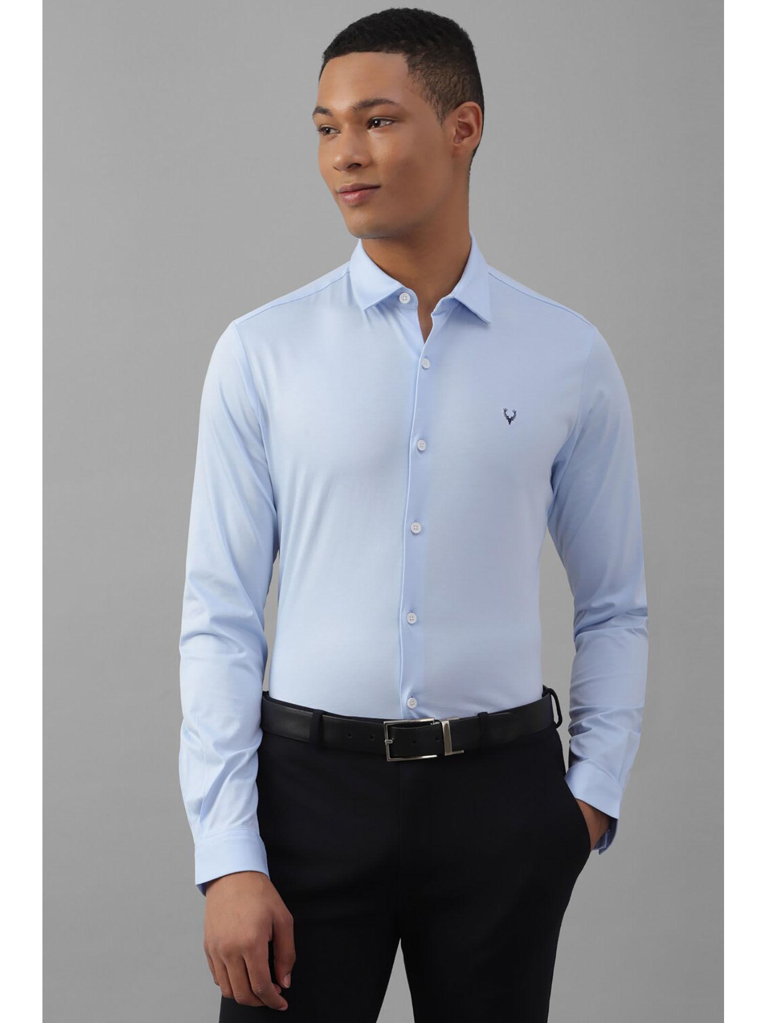 mens blue slim fit solid full sleeves formal shirt