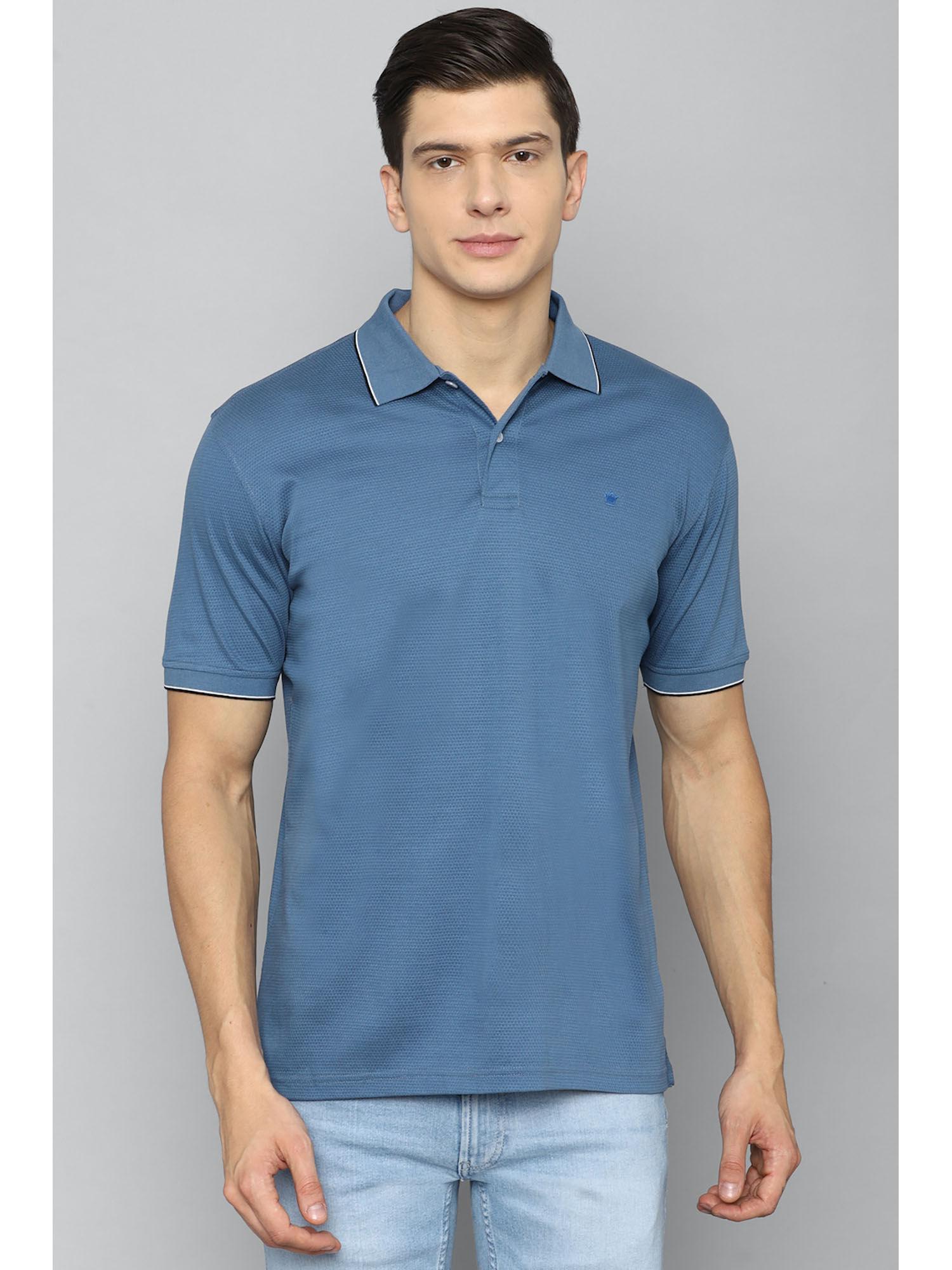 mens blue solid collar neck polo t-shirt
