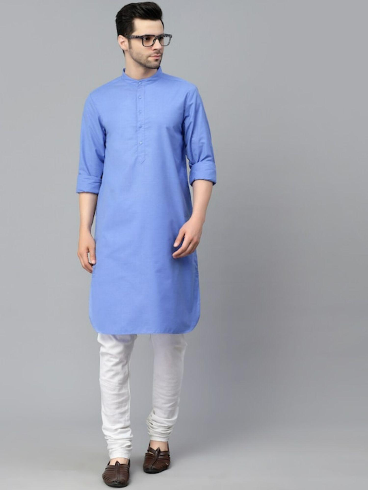 mens blue solid kurtas